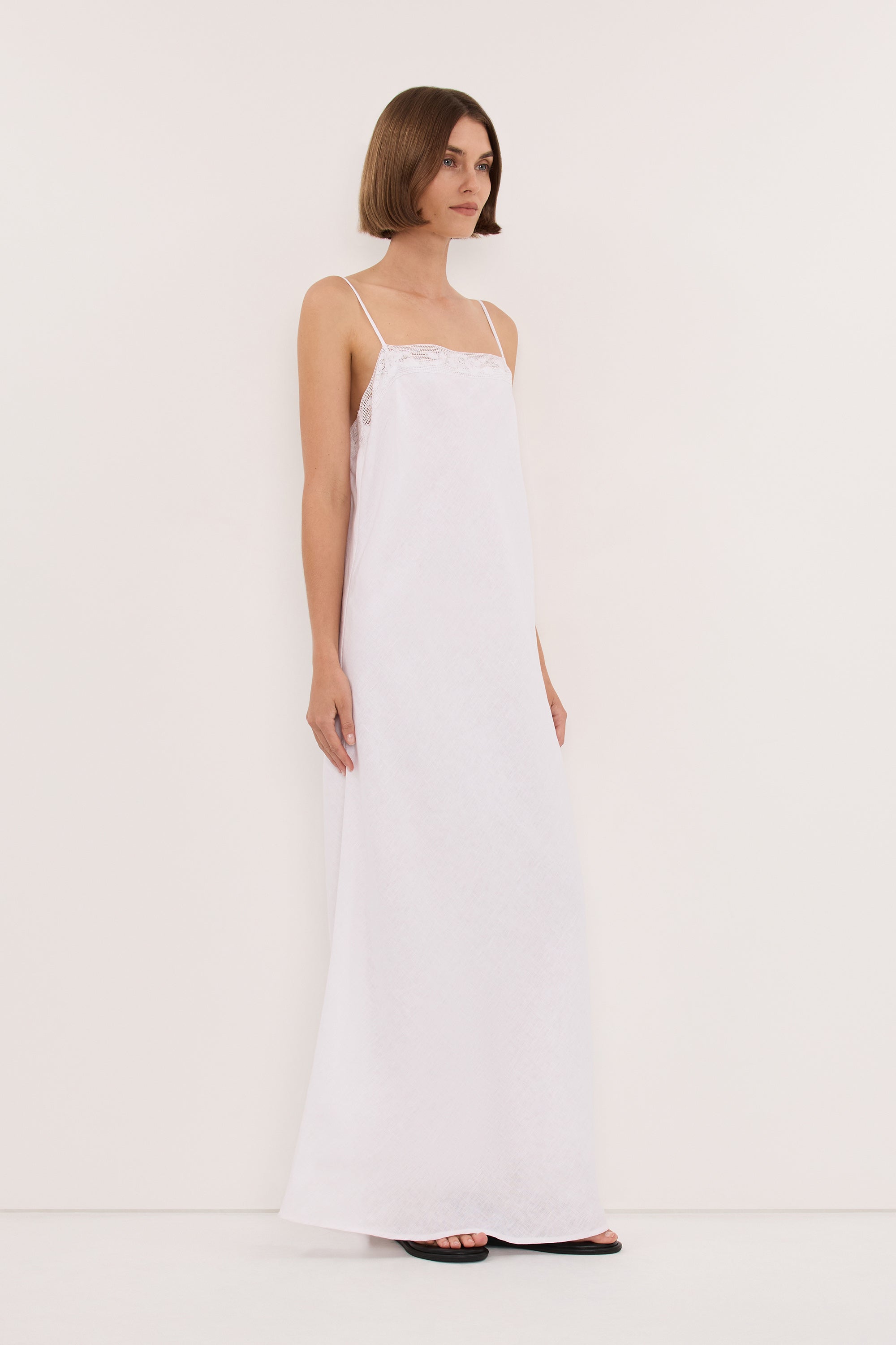 ROSEMARY WHITE LINEN MIDI DRESS