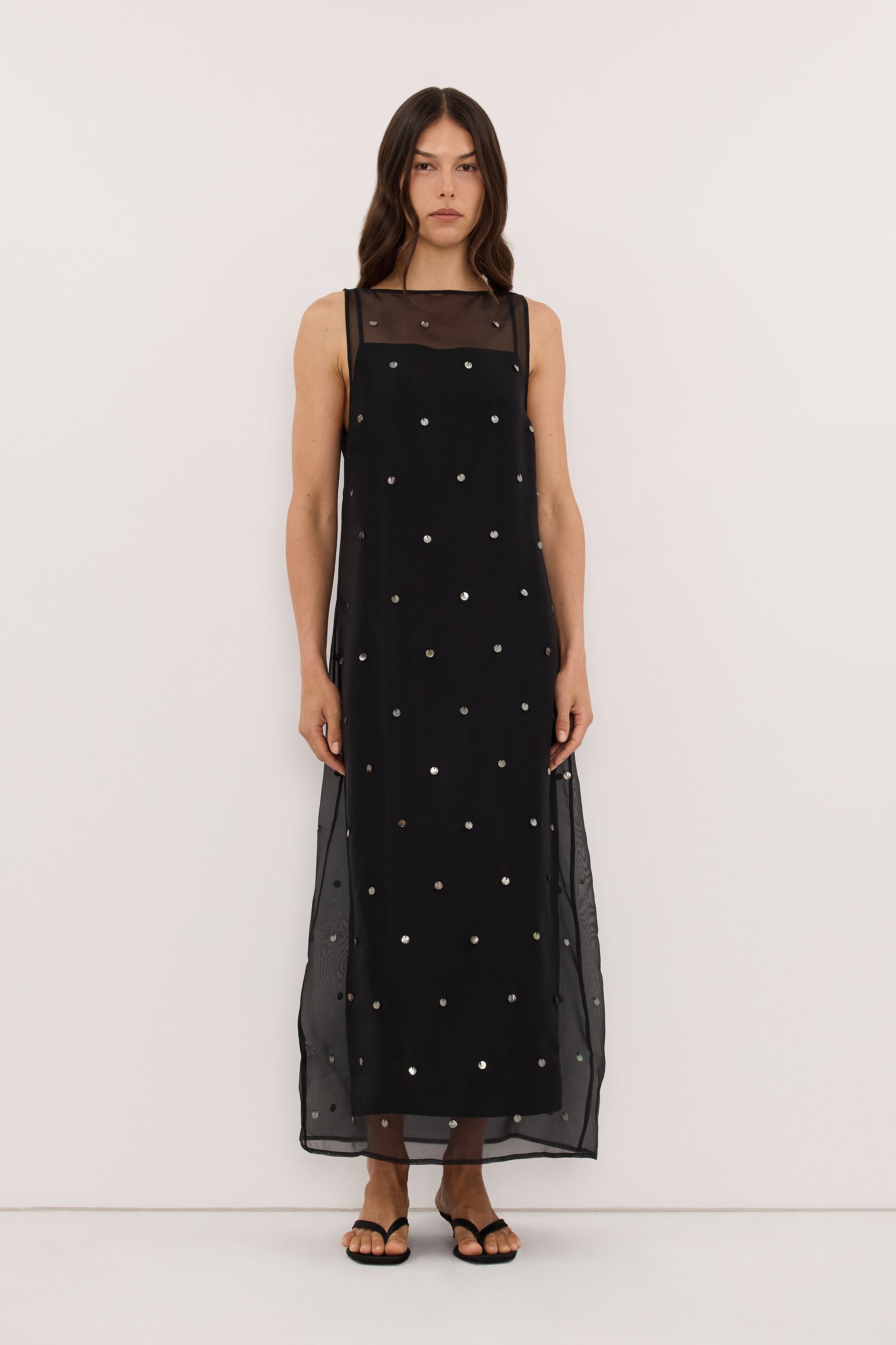 SOLEIL BLACK SILK ORGANZA MIDI DRESS - PRE ORDER