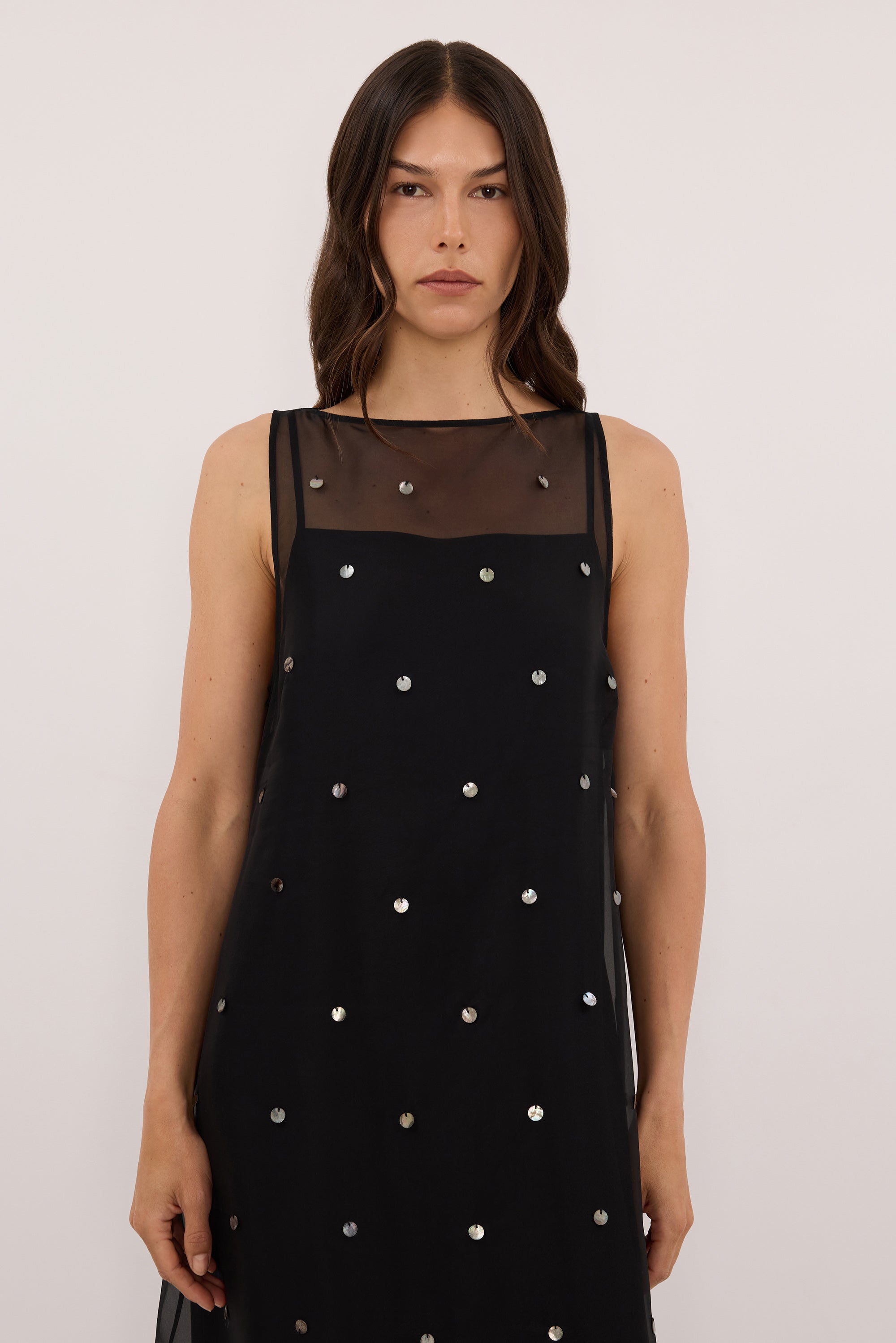 SOLEIL BLACK SILK ORGANZA MIDI DRESS - PRE ORDER