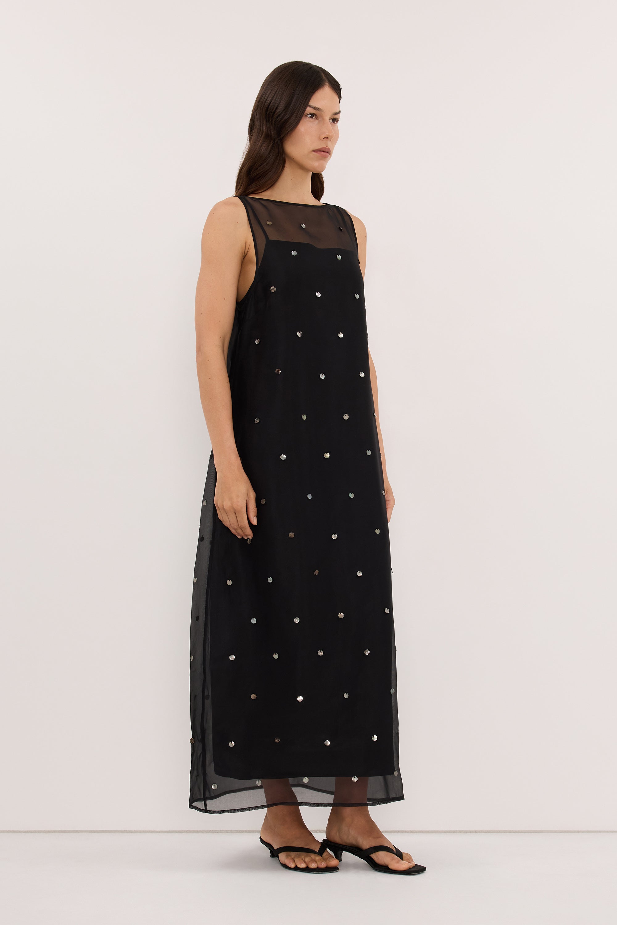 SOLEIL BLACK SILK ORGANZA MIDI DRESS - PRE ORDER