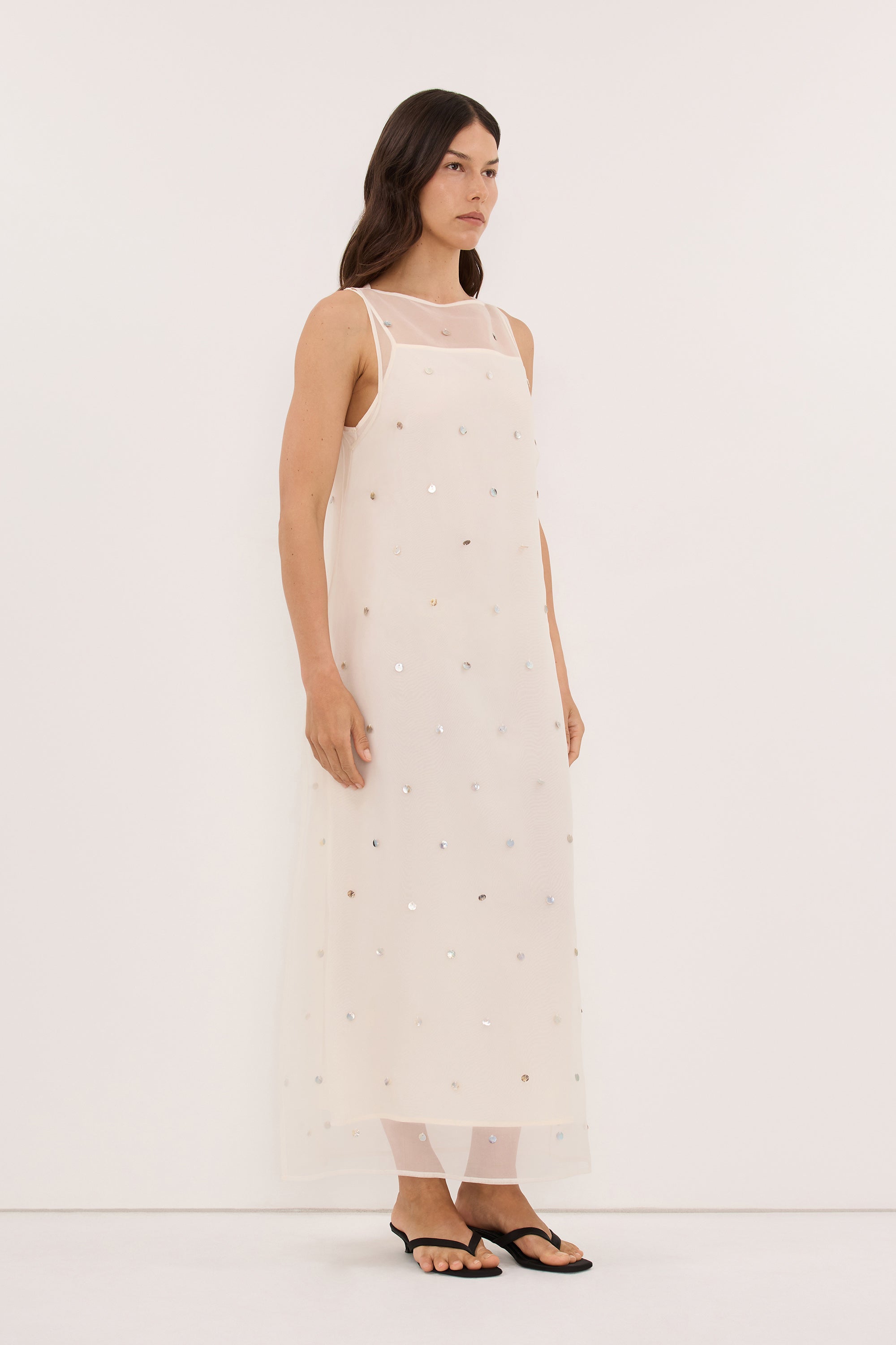 SOLEIL IVORY SILK ORGANZA MIDI DRESS - PRE ORDER