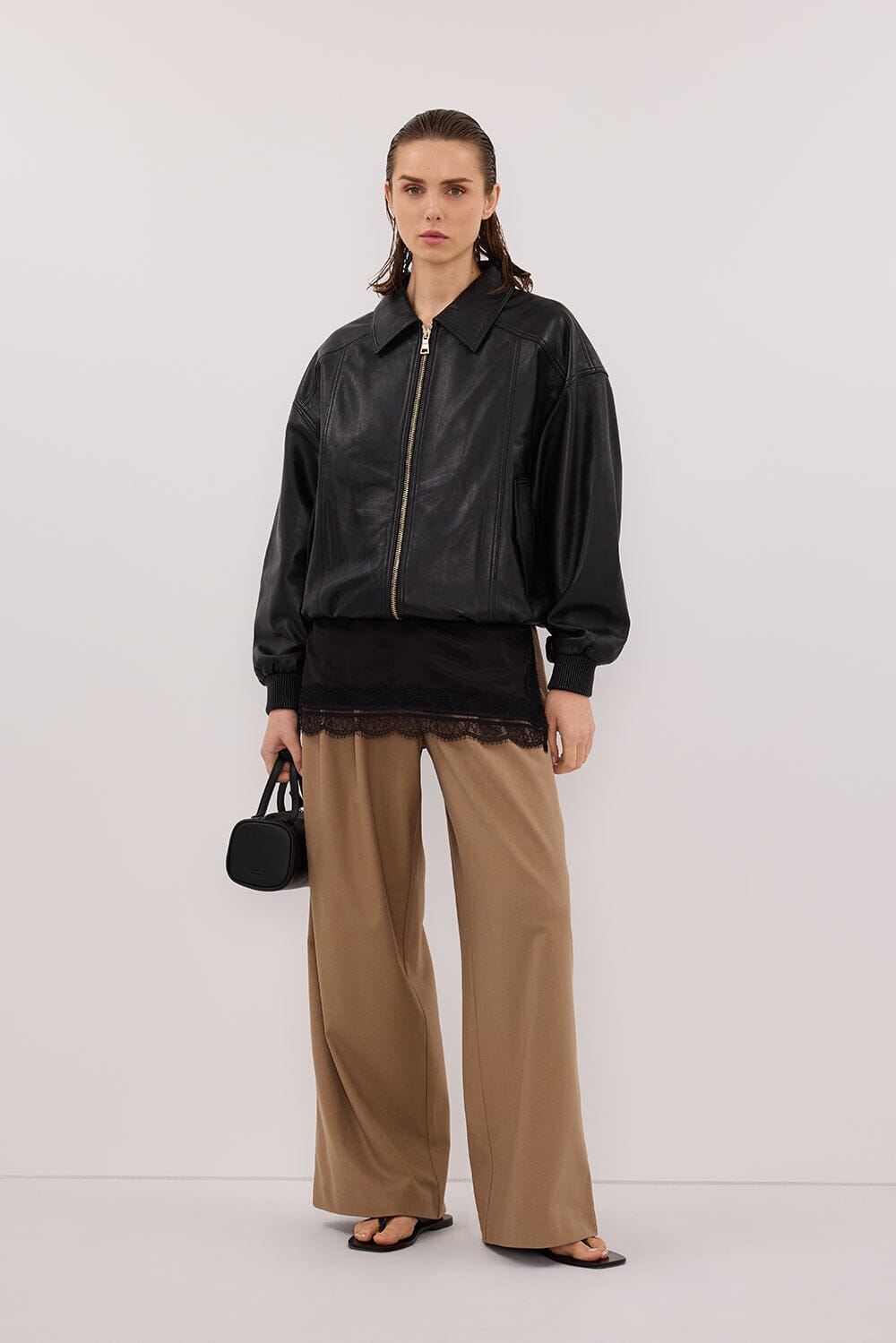HUTTON BLACK LEATHER BOMBER JACKET Clothing DISSH Boutiques 