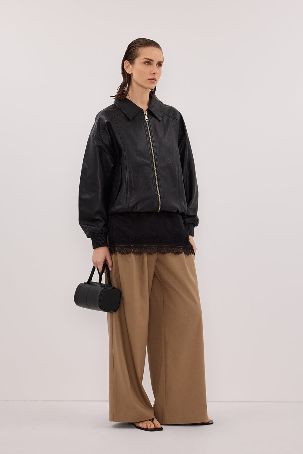 HUTTON BLACK LEATHER BOMBER JACKET Clothing DISSH Boutiques 
