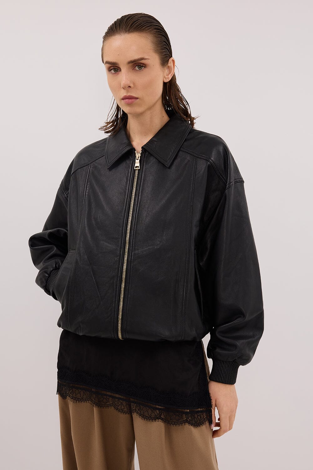 HUTTON BLACK LEATHER BOMBER JACKET Clothing DISSH Boutiques 