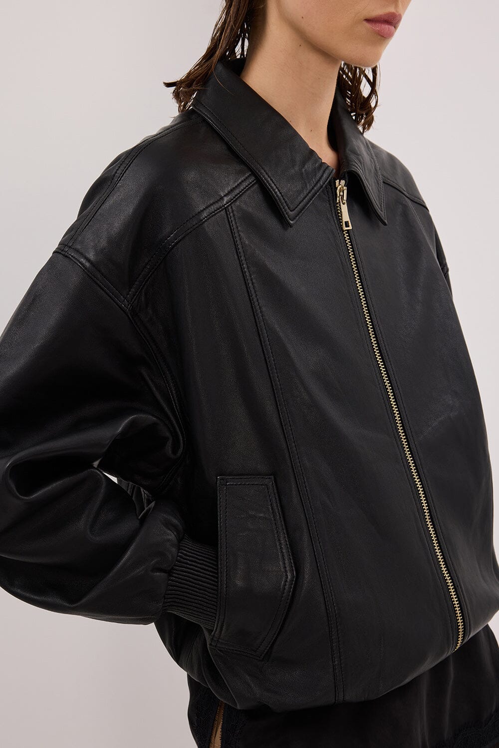 HUTTON BLACK LEATHER BOMBER JACKET Clothing DISSH Boutiques 