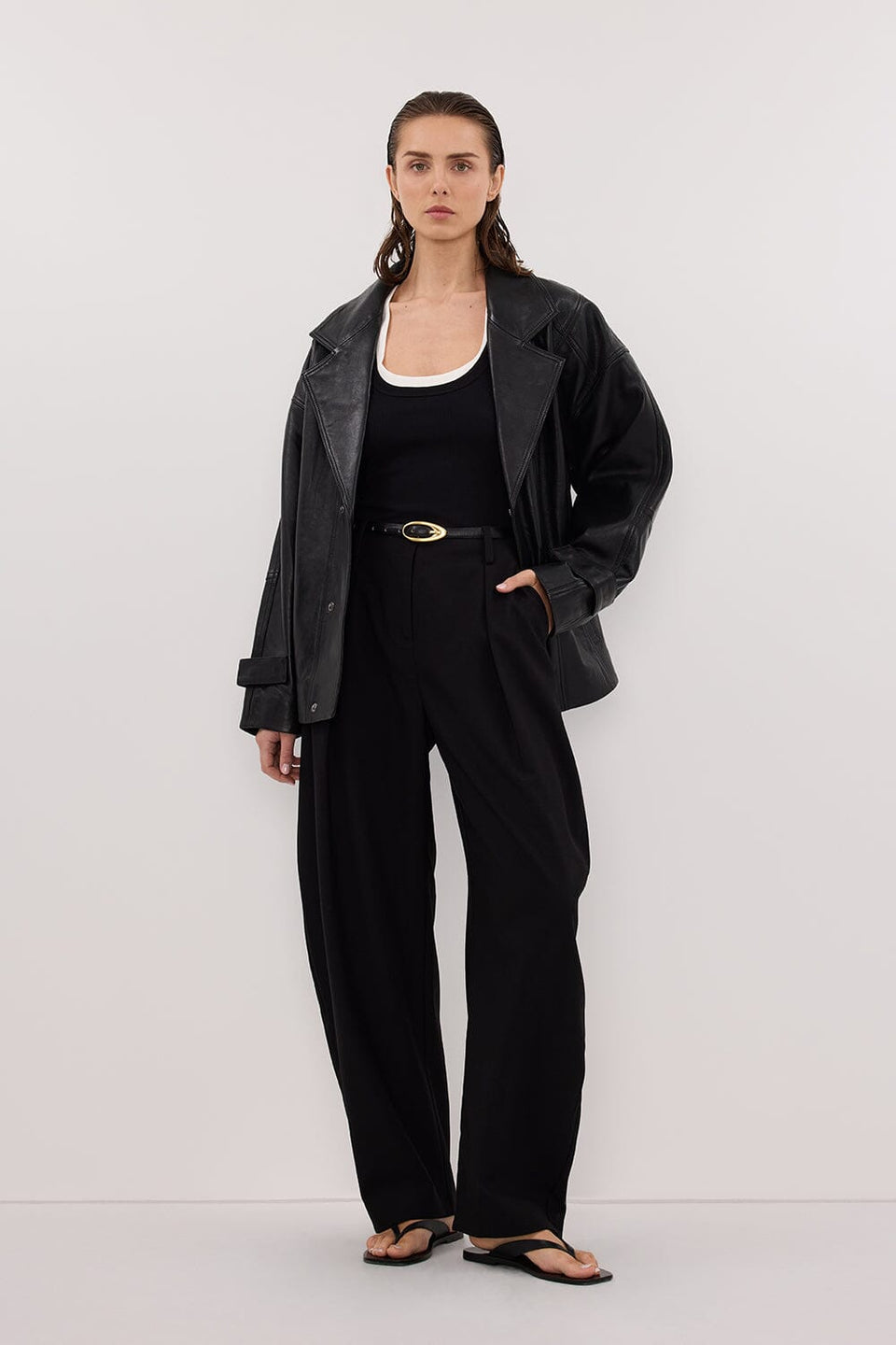 MARGOT BLACK OVERSIZED LEATHER JACKET Clothing DISSH Boutiques 