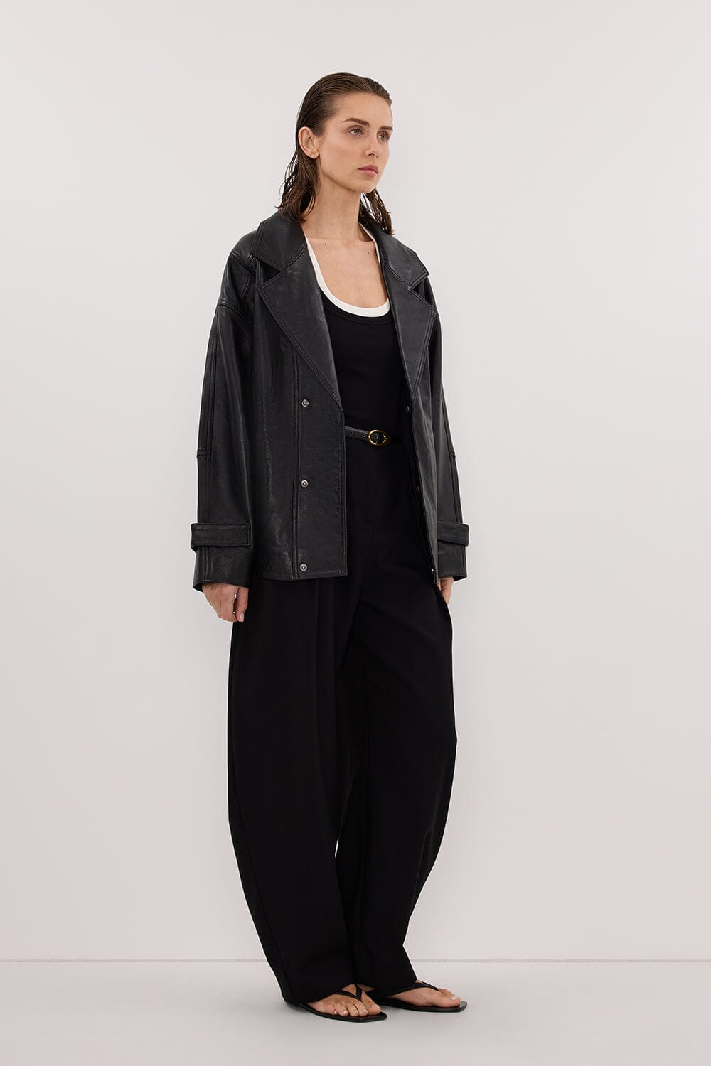 MARGOT BLACK OVERSIZED LEATHER JACKET Clothing DISSH Boutiques 