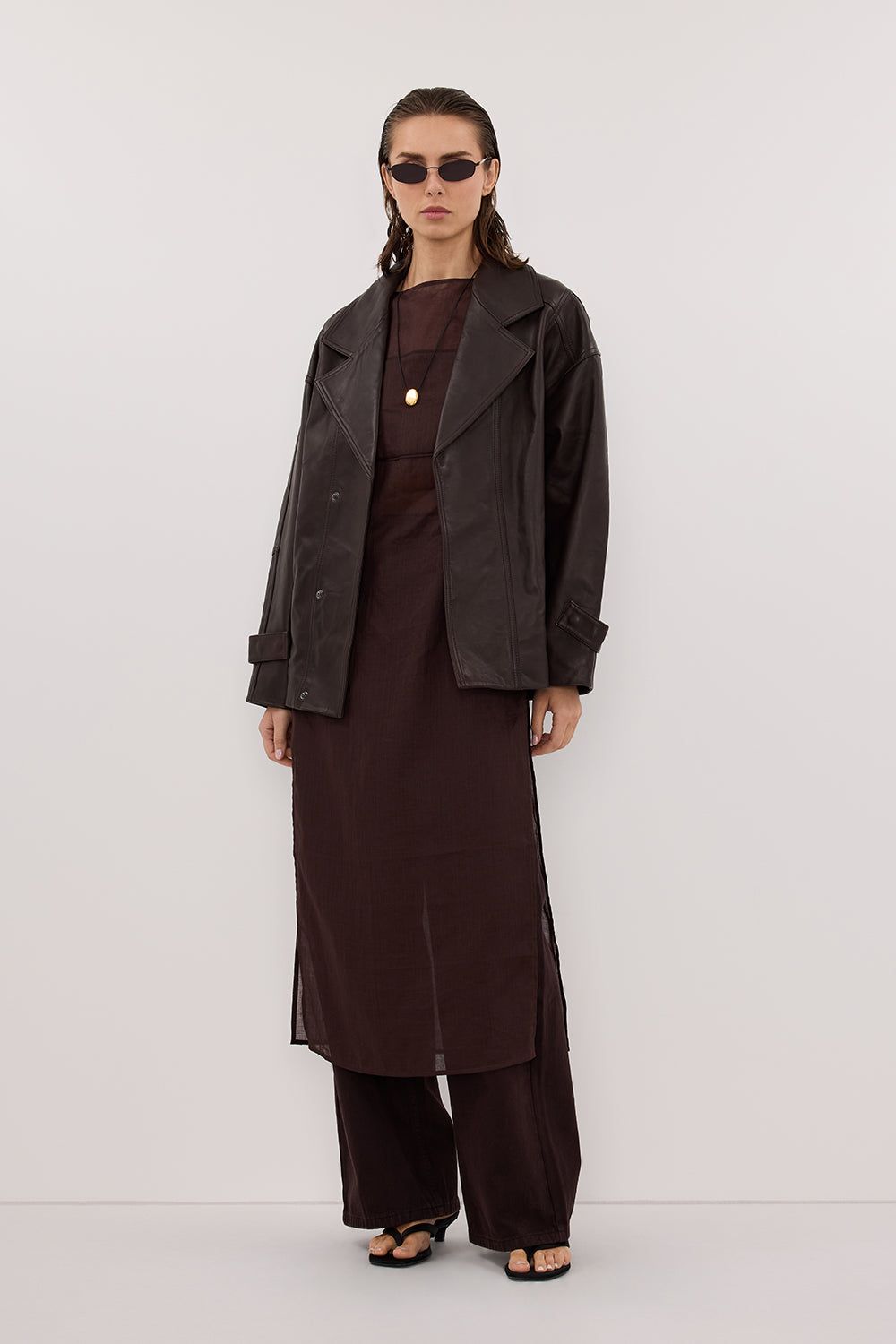 MARGOT CHOC LEATHER JACKET Clothing DISSH Boutiques 4 CHOCOLATE 