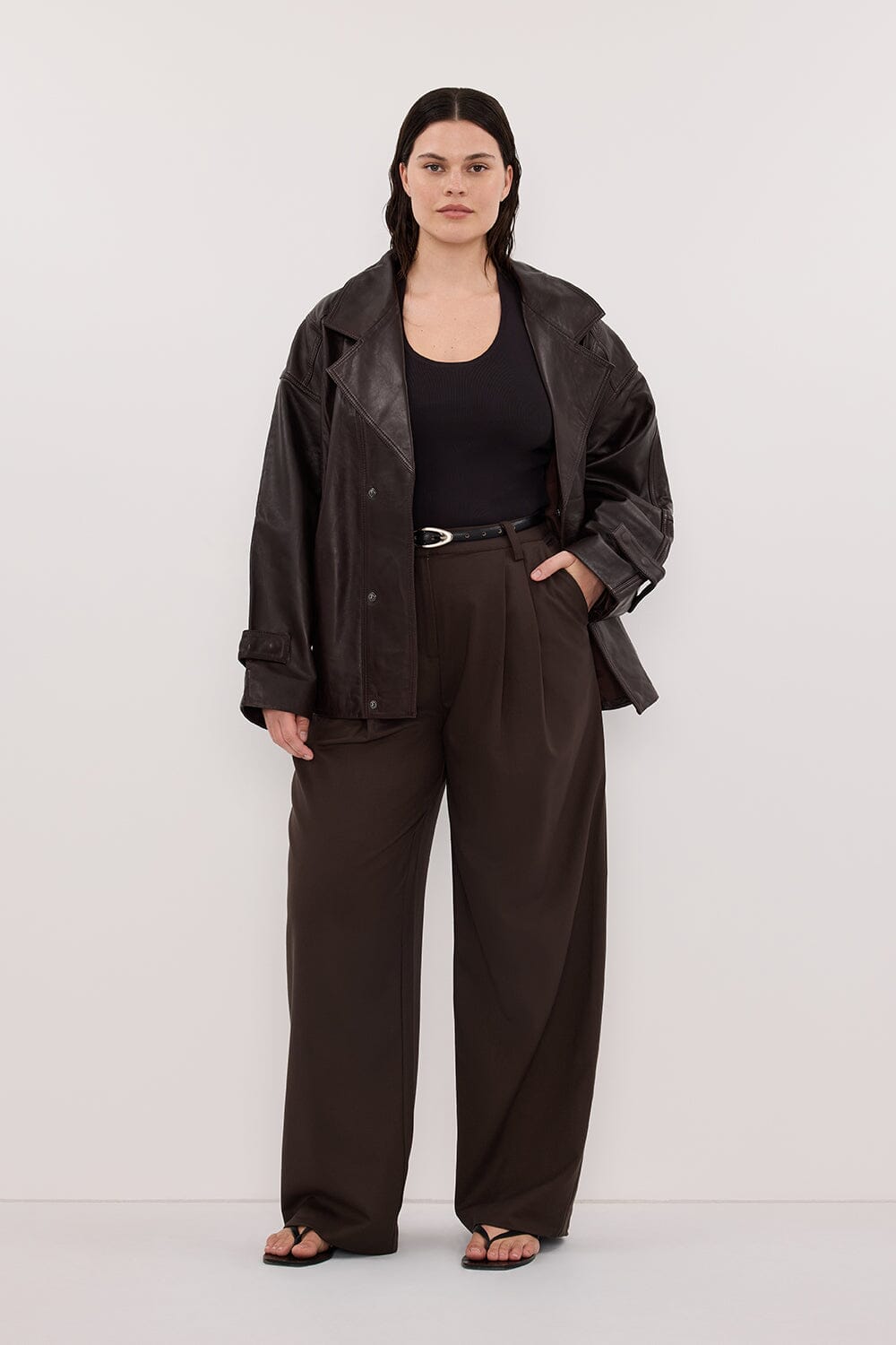 MARGOT CHOC OVERSIZED LEATHER JACKET