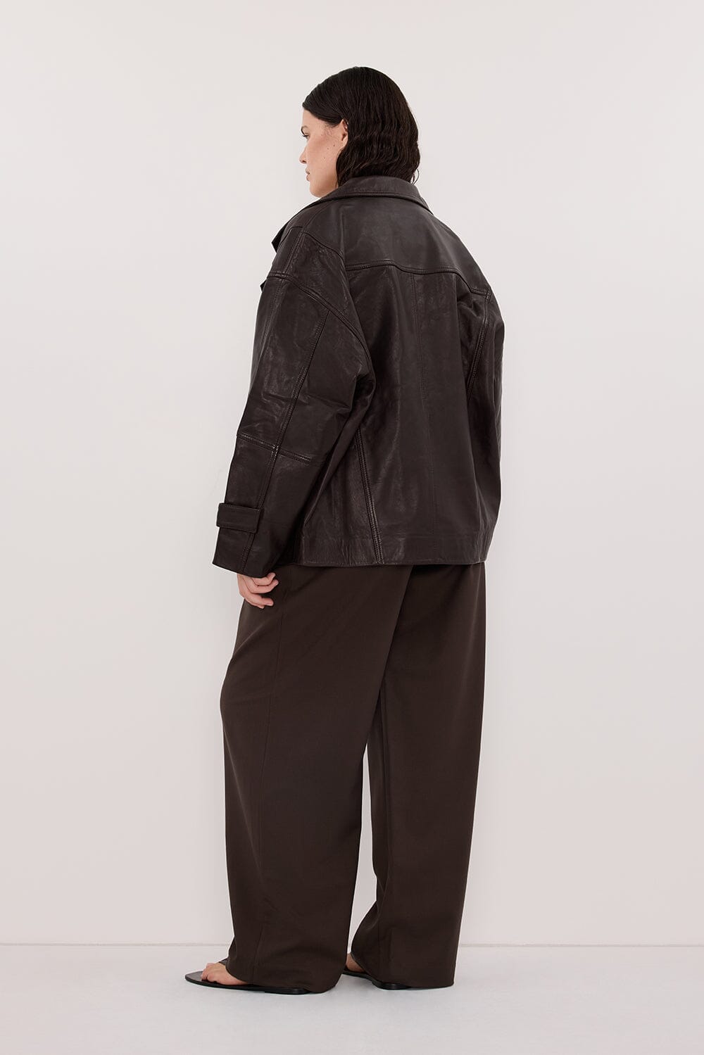MARGOT CHOC OVERSIZED LEATHER JACKET