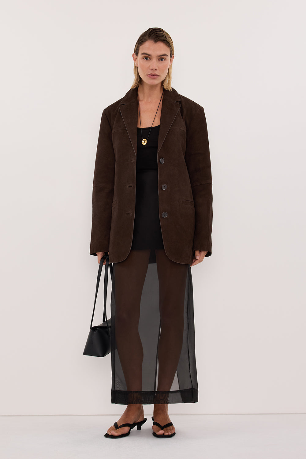 HENDRIX BITTER CHOC OVERSIZED SUEDE LEATHER JACKET