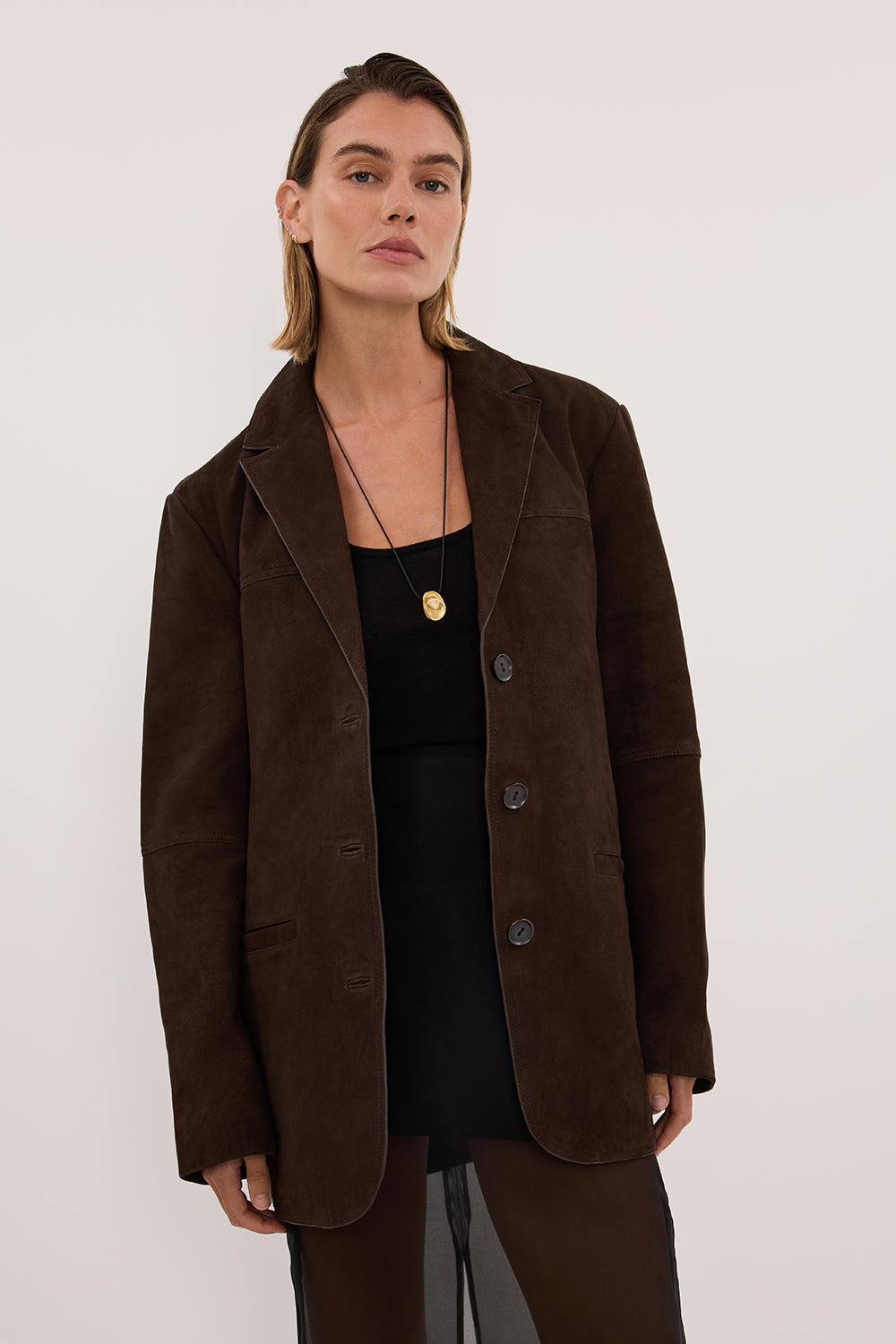 HENDRIX BITTER CHOC OVERSIZED SUEDE LEATHER JACKET
