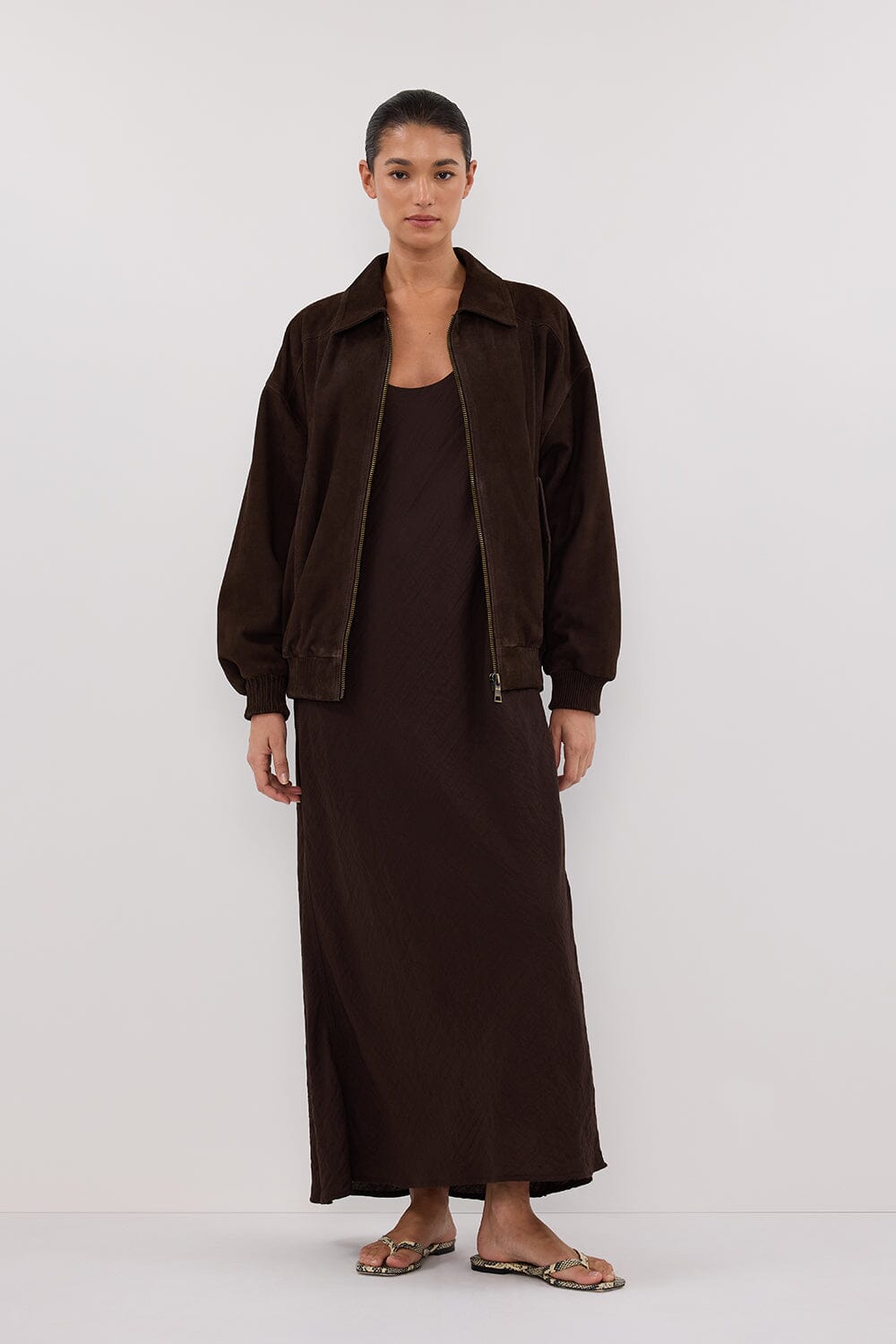 DALTON BITTER CHOC SUEDE BOMBER Clothing DISSH Boutiques 