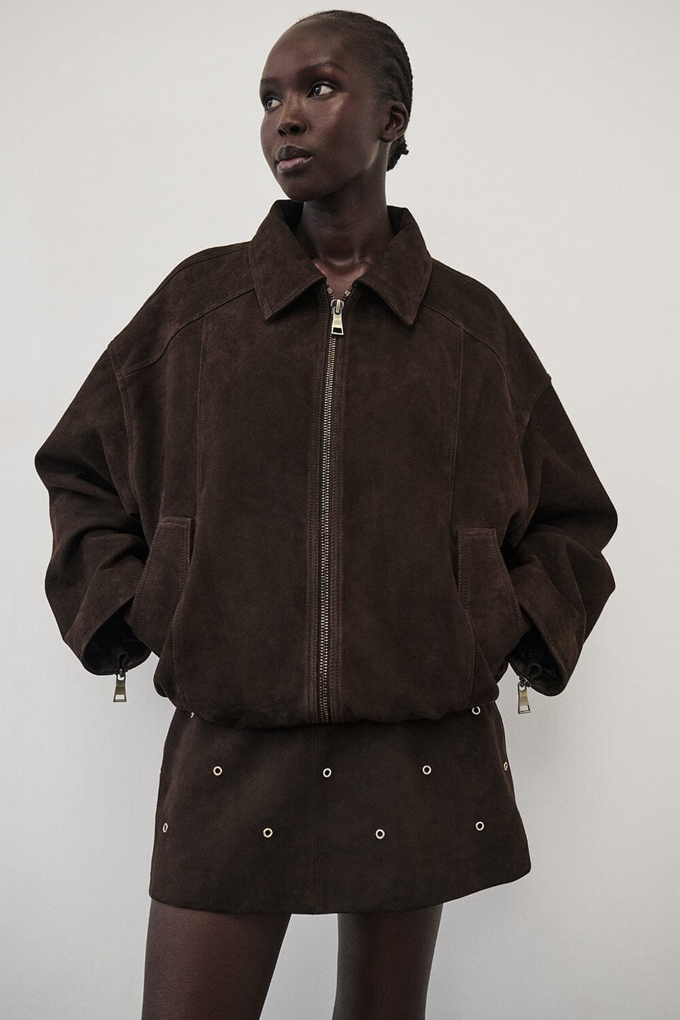 DENVER BITTER CHOC SUEDE LEATHER BOMBER JACKET Clothing DISSH Boutiques 4 BITTER CHOCOLATE 