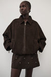 DENVER BITTER CHOC SUEDE LEATHER BOMBER JACKET