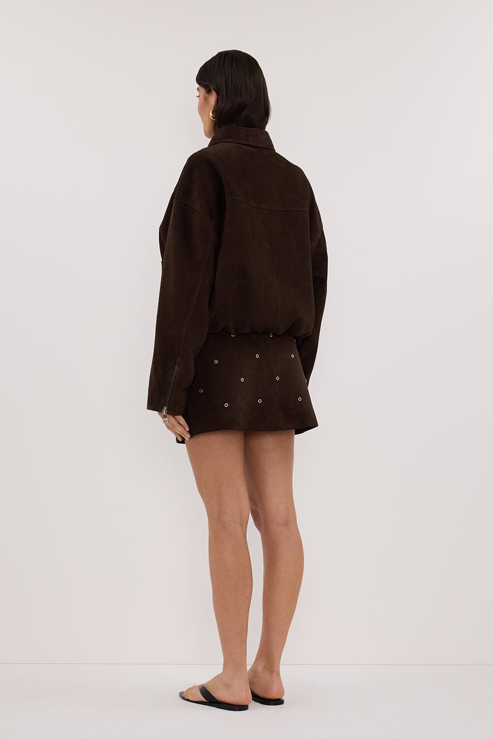DENVER BITTER CHOC SUEDE LEATHER BOMBER JACKET Clothing DISSH Boutiques 