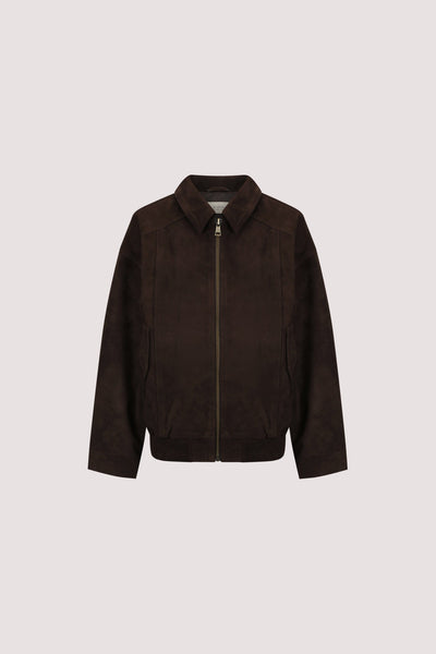 Stas wearing DENVER BITTER CHOC SUEDE LEATHER BOMBER JACKET