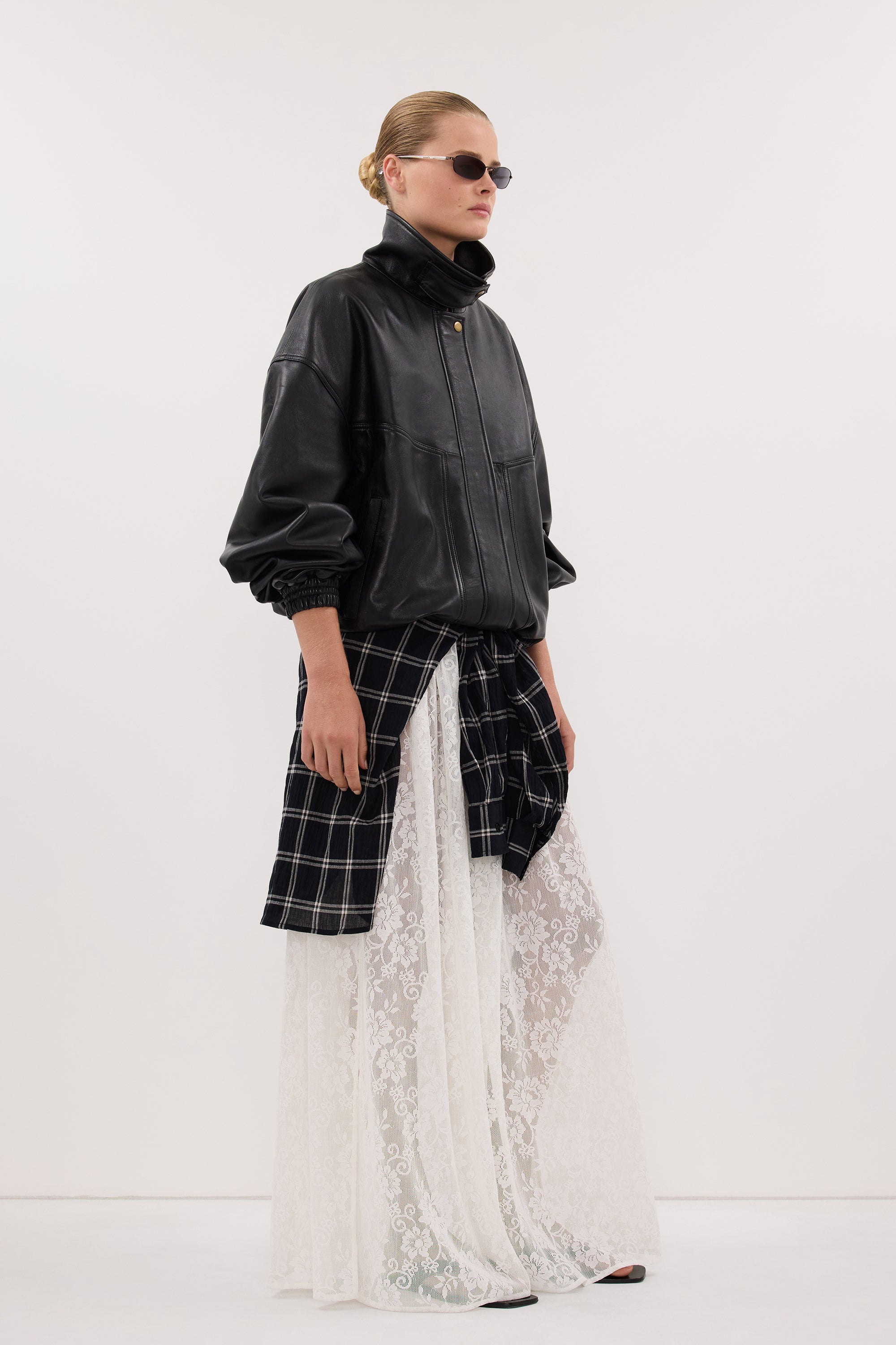 SERIN BLACK LEATHER BOMBER JACKET