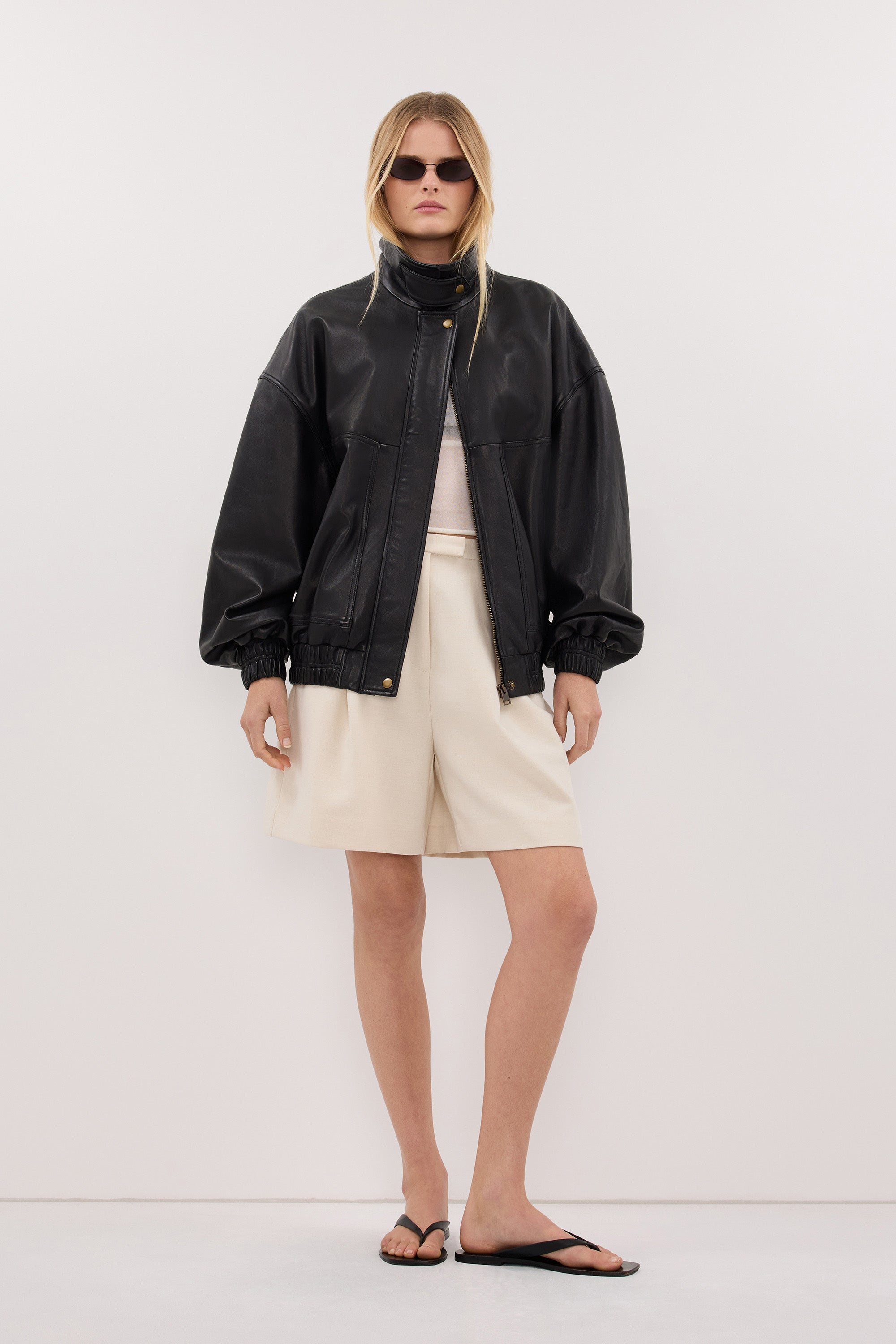 SERIN BLACK LEATHER BOMBER JACKET