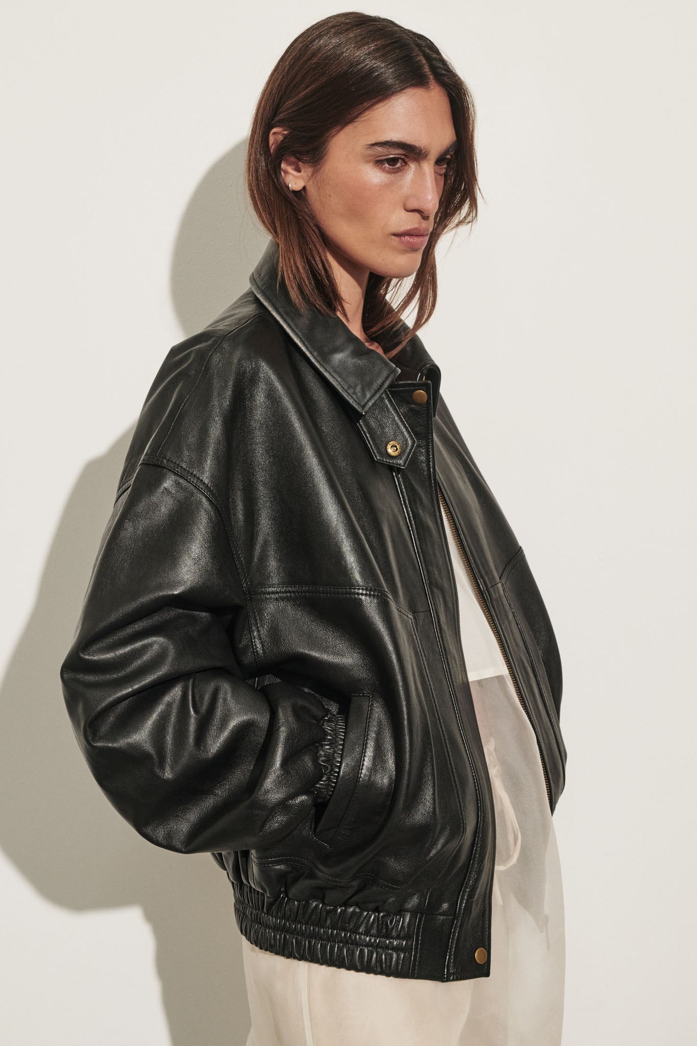 SERIN BLACK LEATHER BOMBER JACKET