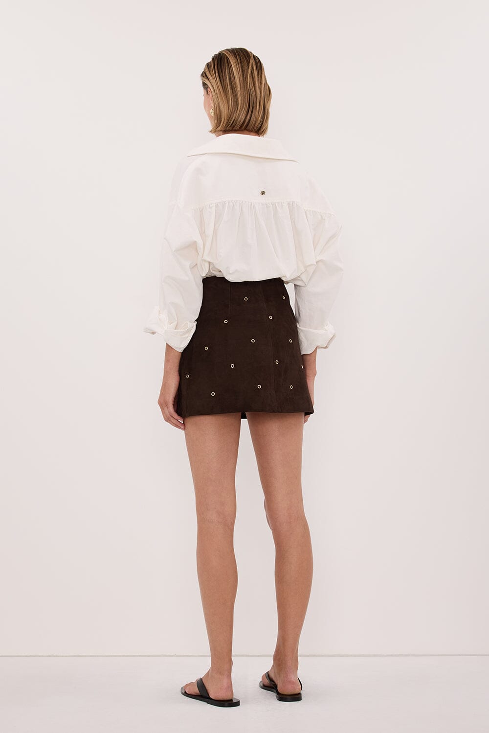 SYLVIE BITTER CHOC SUEDE MINI SKIRT
