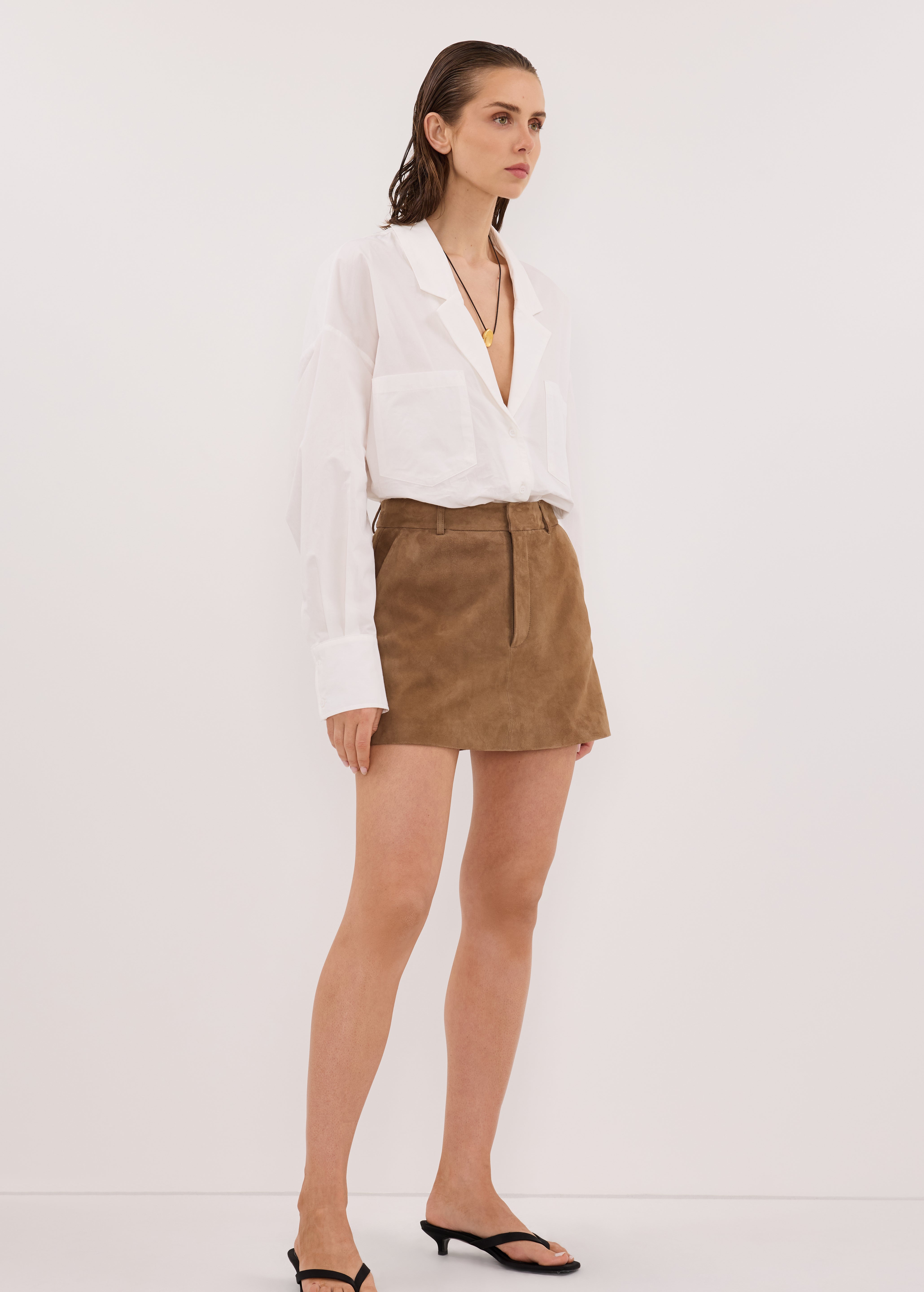 ESTELLE CHESTNUT SUEDE MINI SKIRT