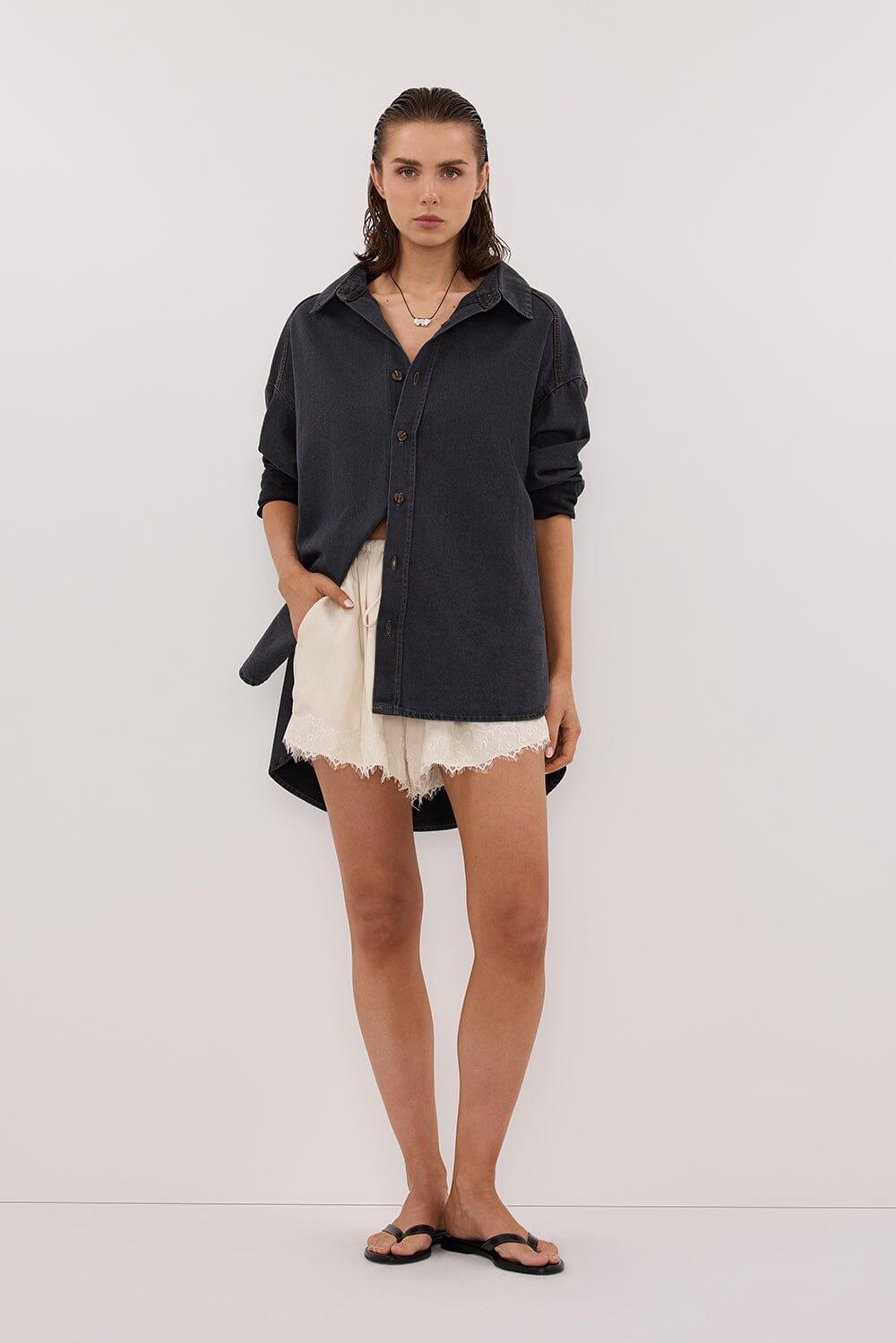 ASHTON WASHED BLACK OVERSIZED DENIM SHIRT Clothing DISSH Boutiques 