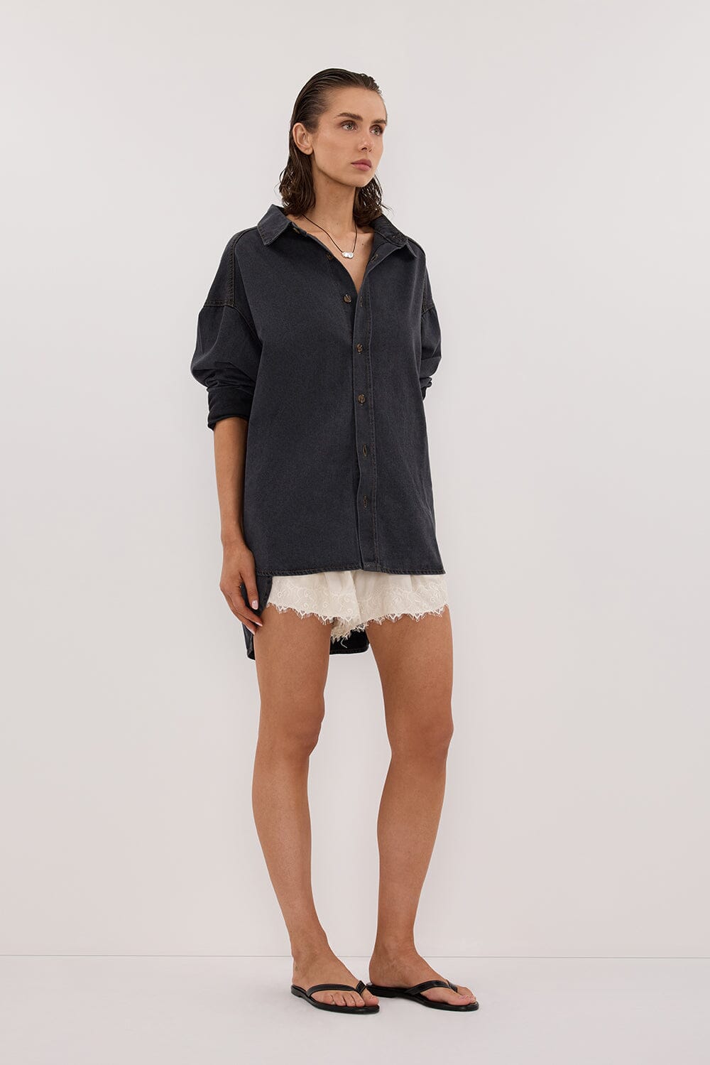 ASHTON WASHED BLACK OVERSIZED DENIM SHIRT Clothing DISSH Boutiques 