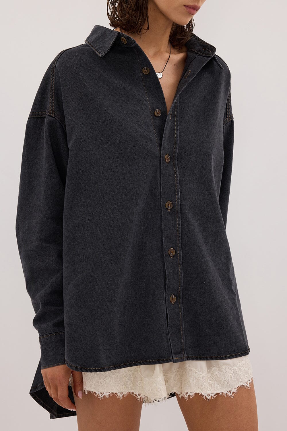 ASHTON WASHED BLACK OVERSIZED DENIM SHIRT Clothing DISSH Boutiques 
