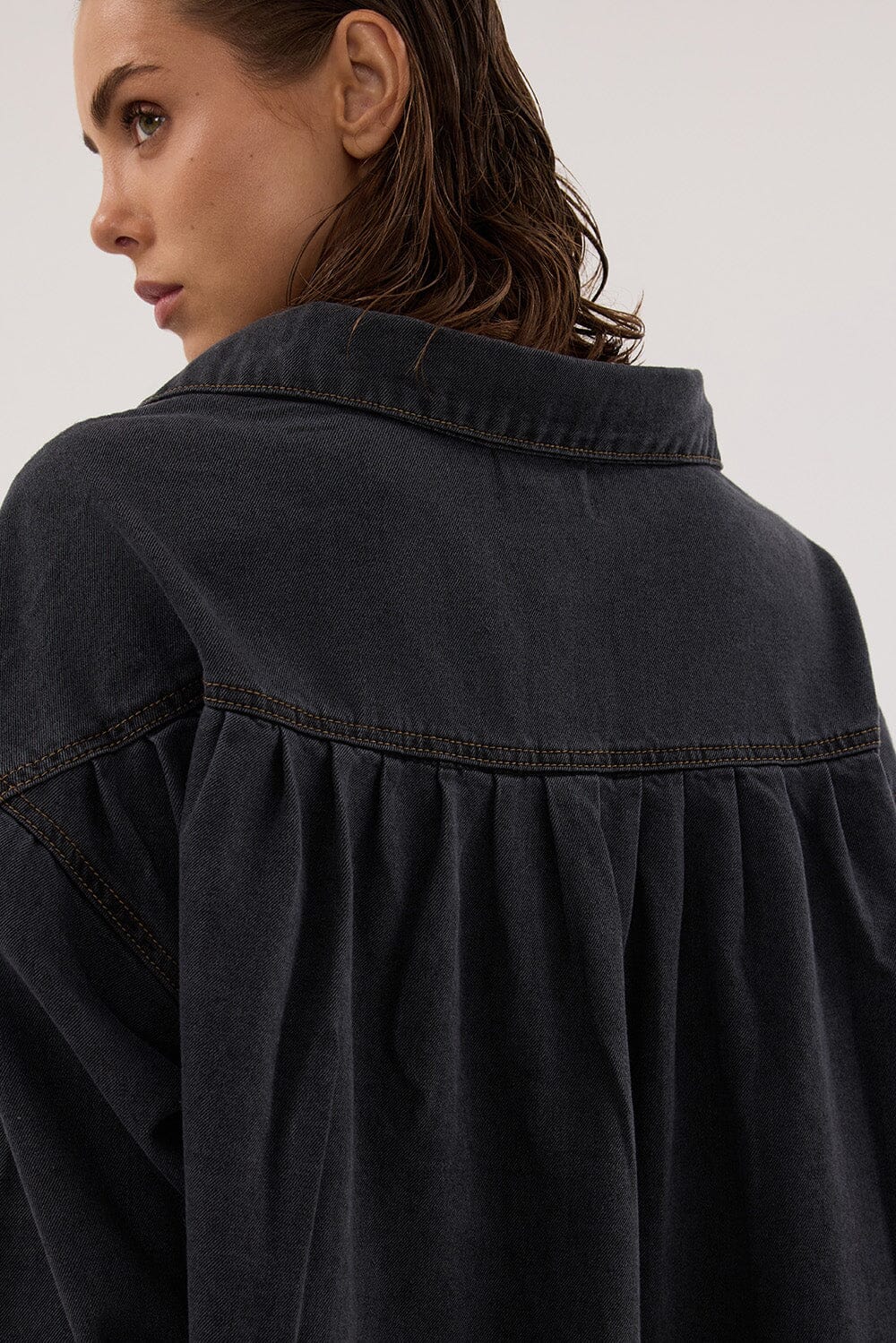 ASHTON WASHED BLACK OVERSIZED DENIM SHIRT Clothing DISSH Boutiques 