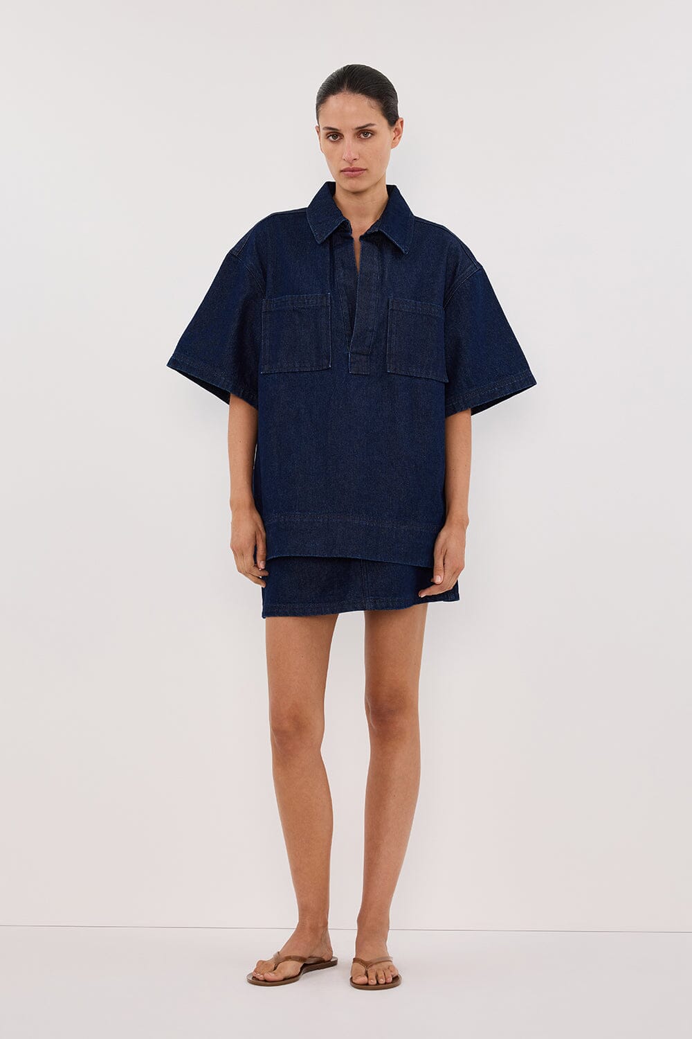 MASON INDIGO BOXY DENIM SHIRT Clothing DISSH Boutiques 