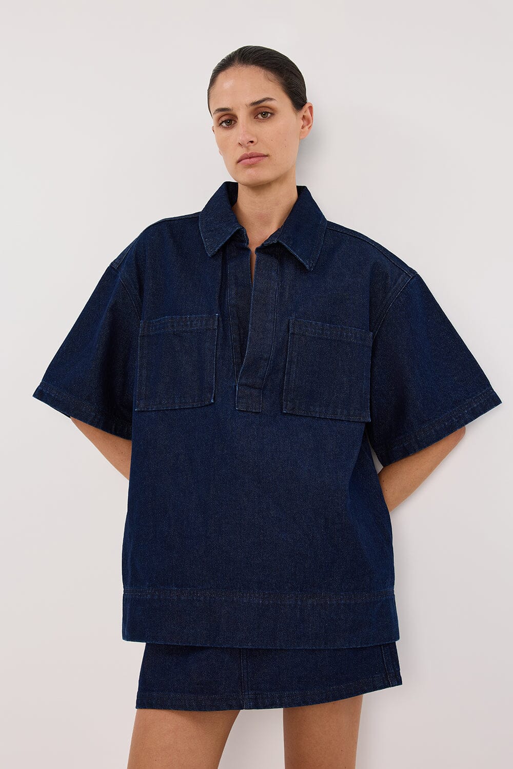 MASON INDIGO BOXY DENIM SHIRT Clothing DISSH Boutiques 