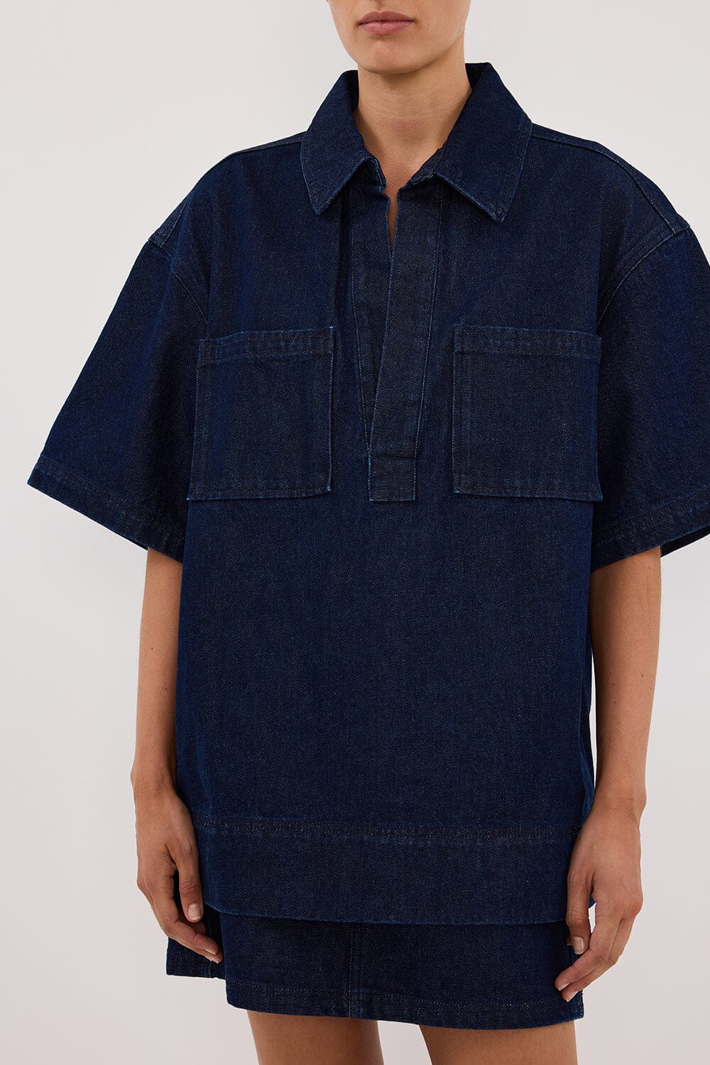 MASON INDIGO BOXY DENIM SHIRT Clothing DISSH Boutiques 
