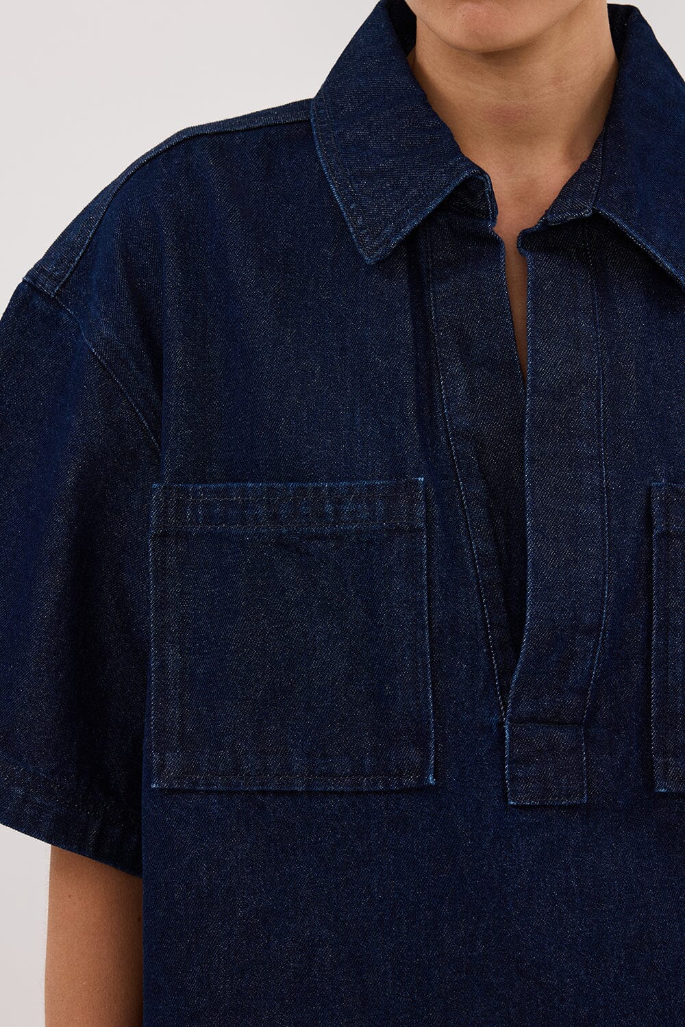MASON INDIGO BOXY DENIM SHIRT Clothing DISSH Boutiques 