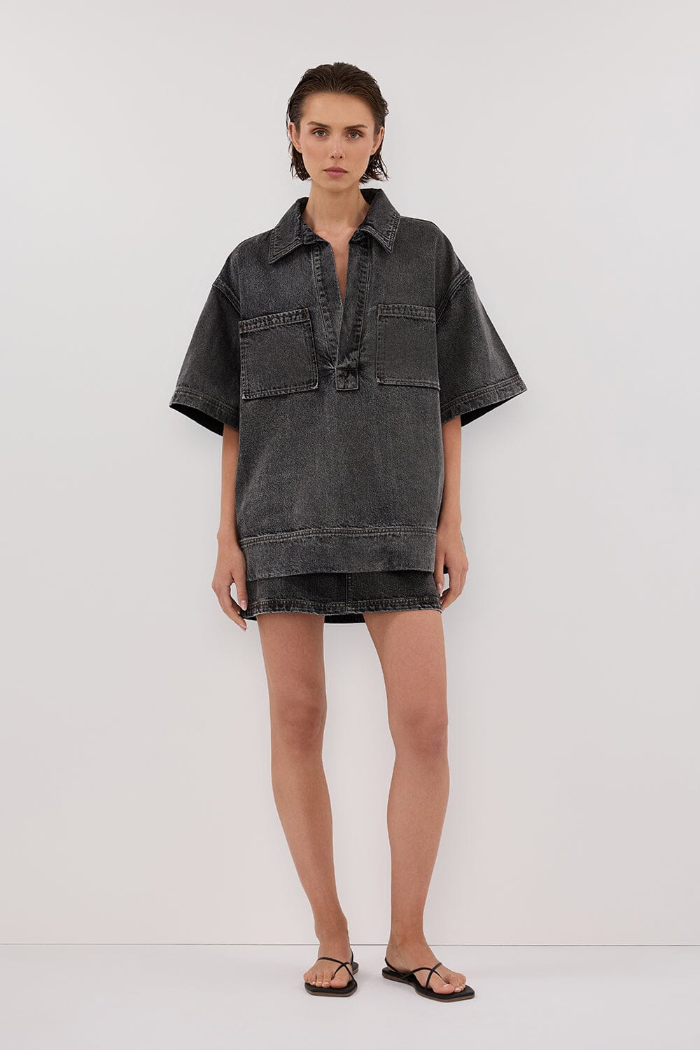 MASON WASHED BLACK BOXY DENIM SHIRT Clothing DISSH Boutiques 6 BLACK 