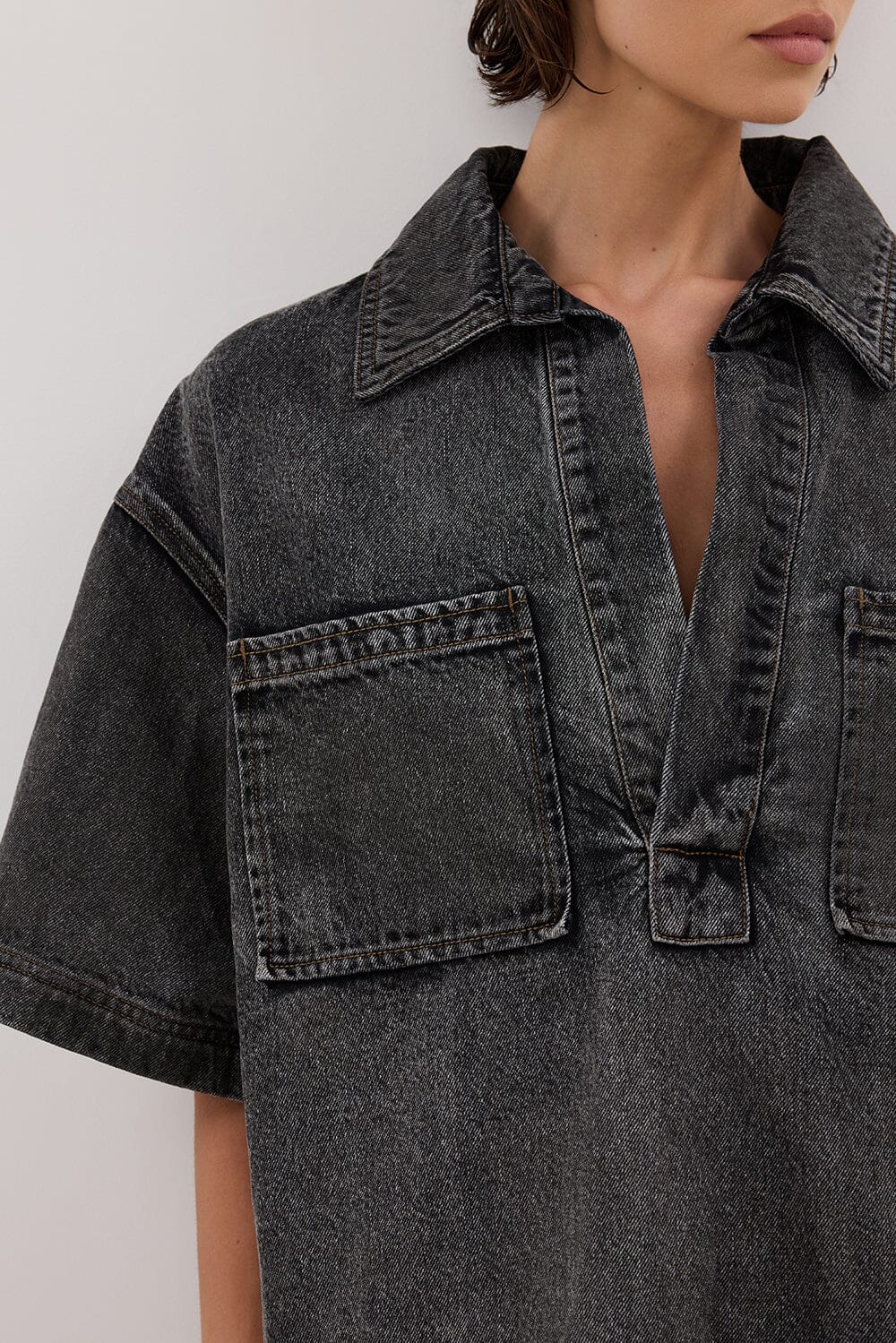 MASON WASHED BLACK BOXY DENIM SHIRT Clothing DISSH Boutiques 