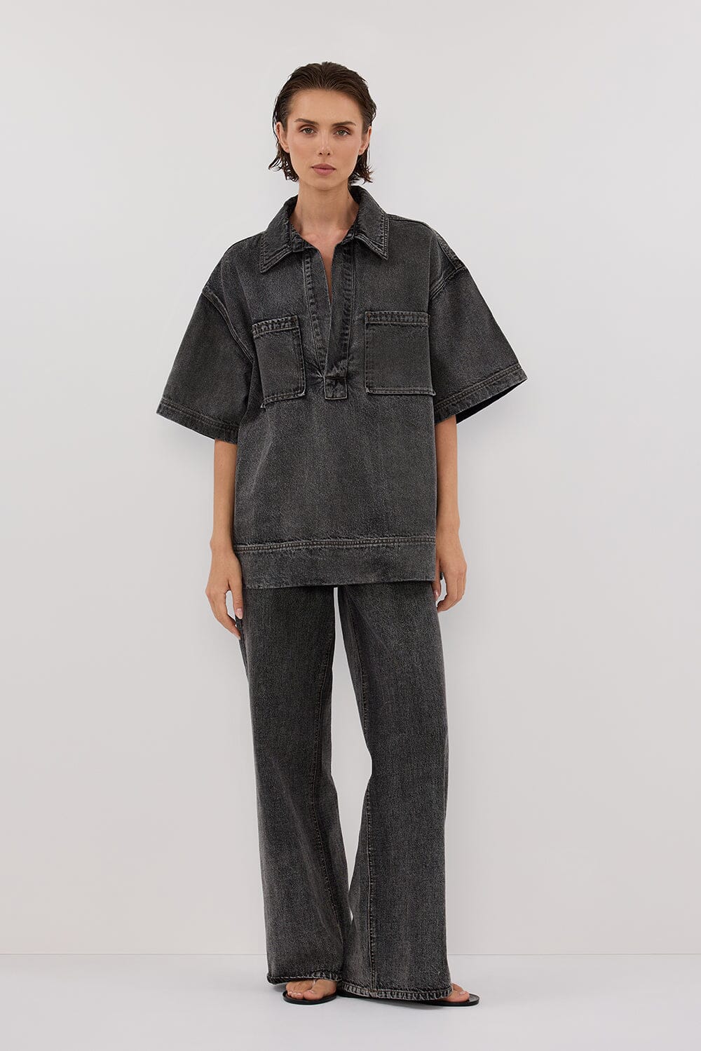 MASON WASHED BLACK BOXY DENIM SHIRT Clothing DISSH Boutiques 
