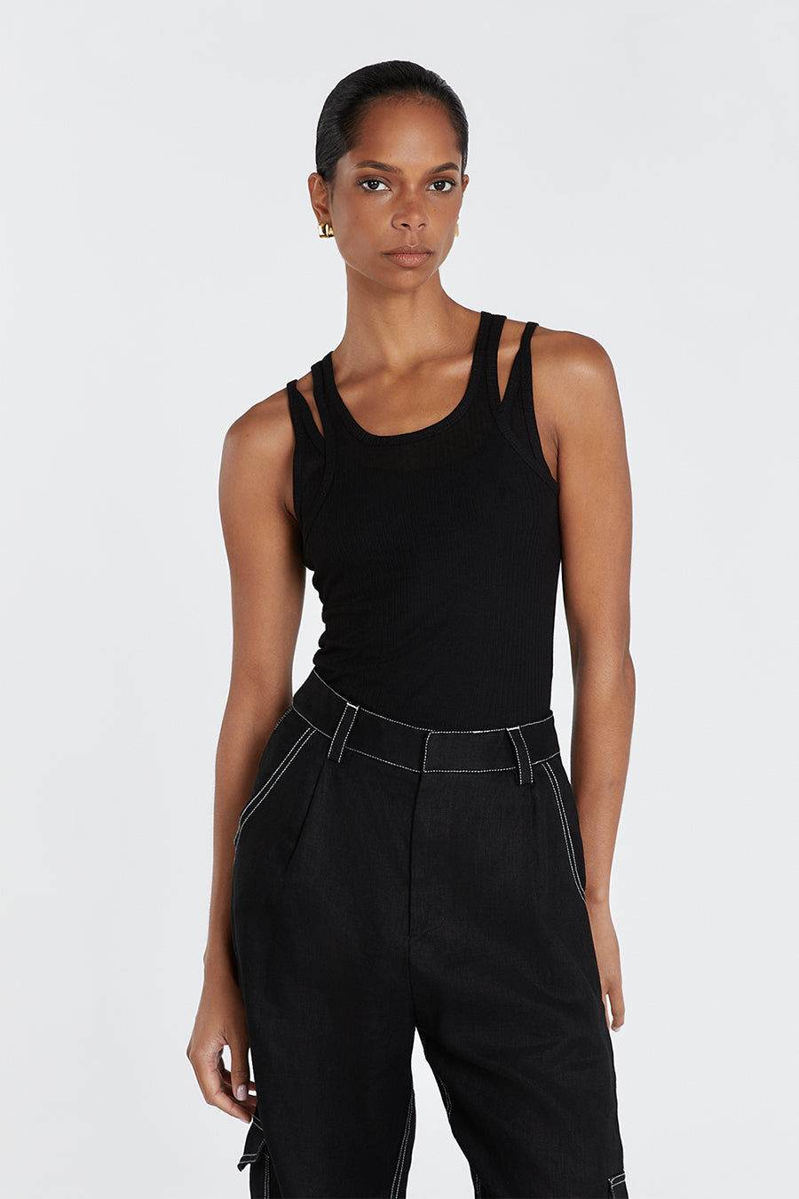 JUDE BLACK SLEEVELESS LAYER TOP Clothing DISSH Boutiques 