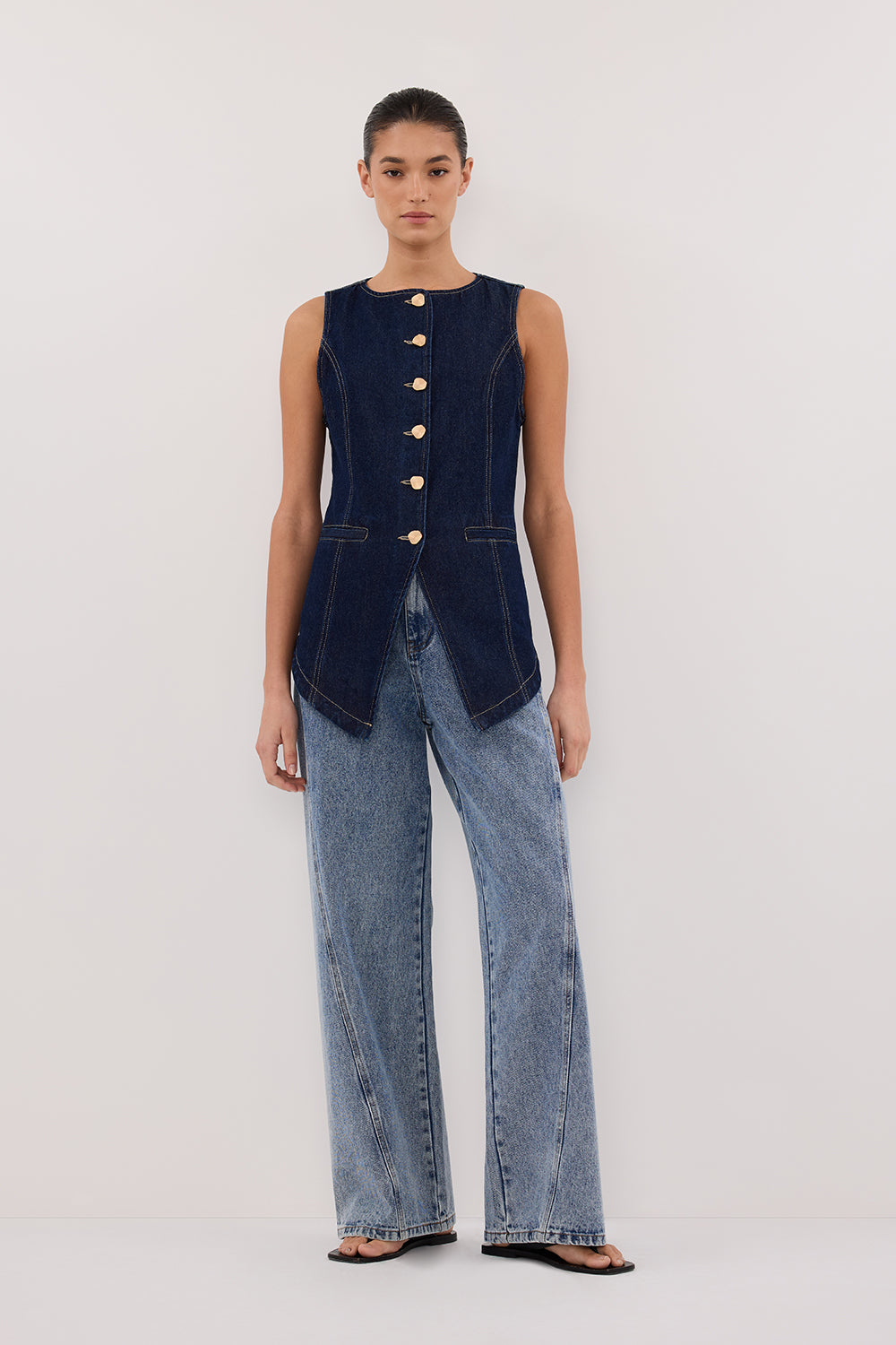 OLLY INDIGO DENIM VEST Clothing DISSH Boutiques 6 INDIGO 