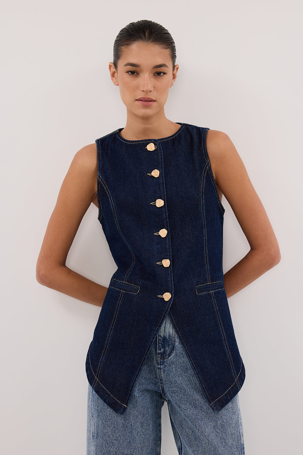 OLLY INDIGO DENIM VEST Clothing DISSH Boutiques 