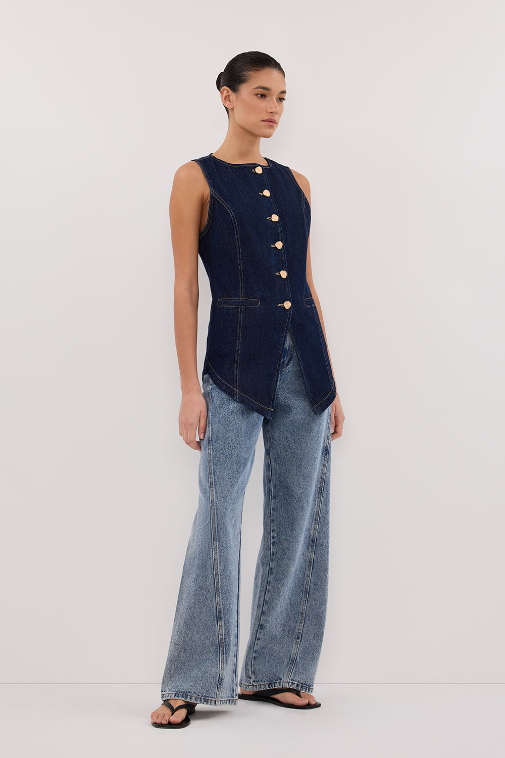 OLLY INDIGO DENIM VEST Clothing DISSH Boutiques 