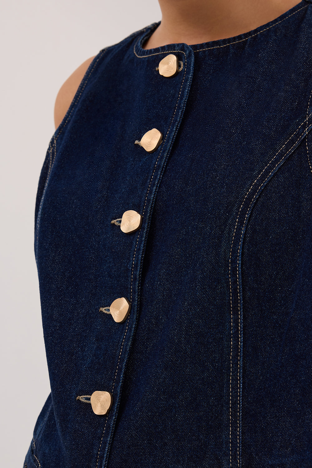 OLLY INDIGO DENIM VEST Clothing DISSH Boutiques 