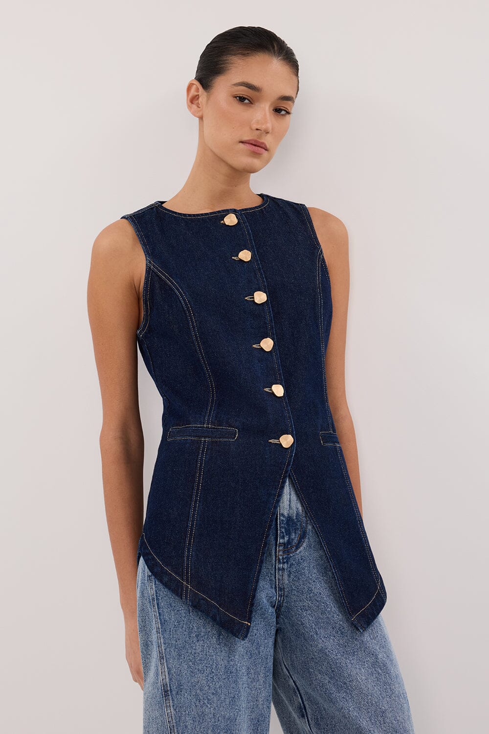 OLLY INDIGO DENIM VEST Clothing DISSH Boutiques 