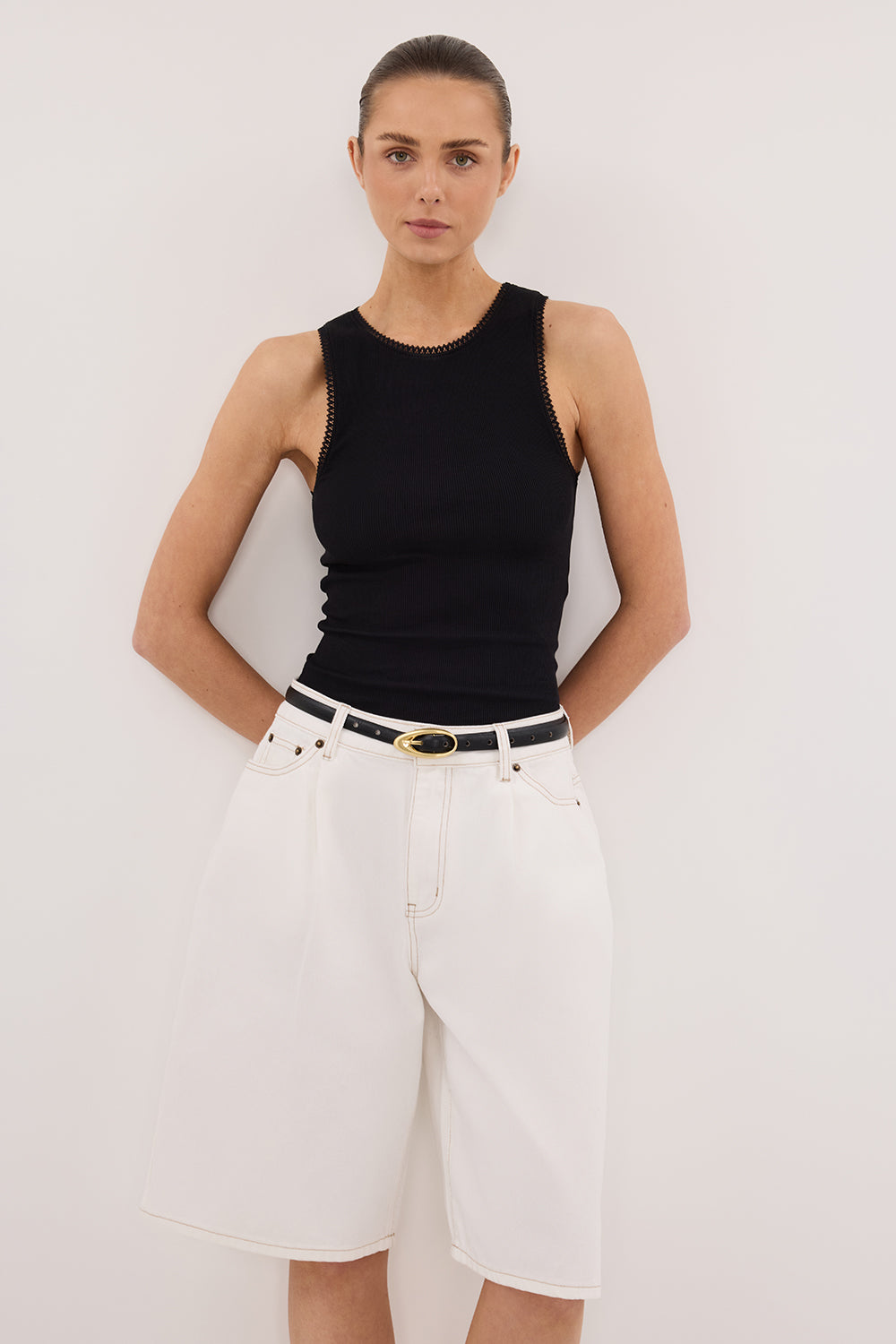 CHARLIZE BLACK SLEEVELESS KNIT TANK Clothing DISSH Boutiques 