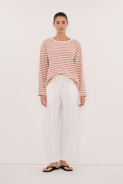 Stas wearing NOLA SAHARA STRIPE LONG SLEEVE TEE
