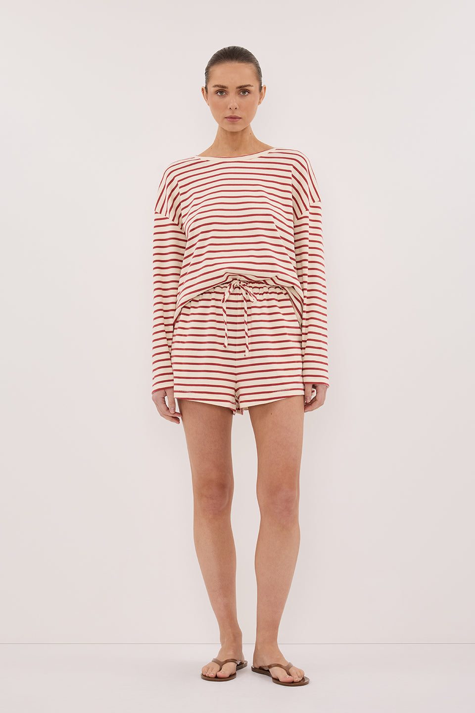 NOLA SAHARA STRIPE LONG SLEEVE TEE Clothing DISSH Boutiques XS SAHARA RED 