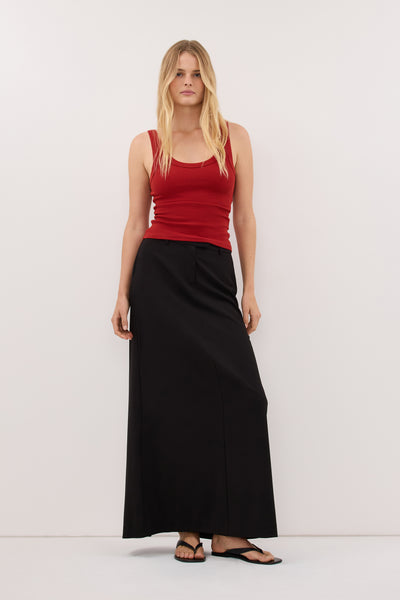 Zoe wearing PHOEBE BURNT RED SCOOP NECK TANK