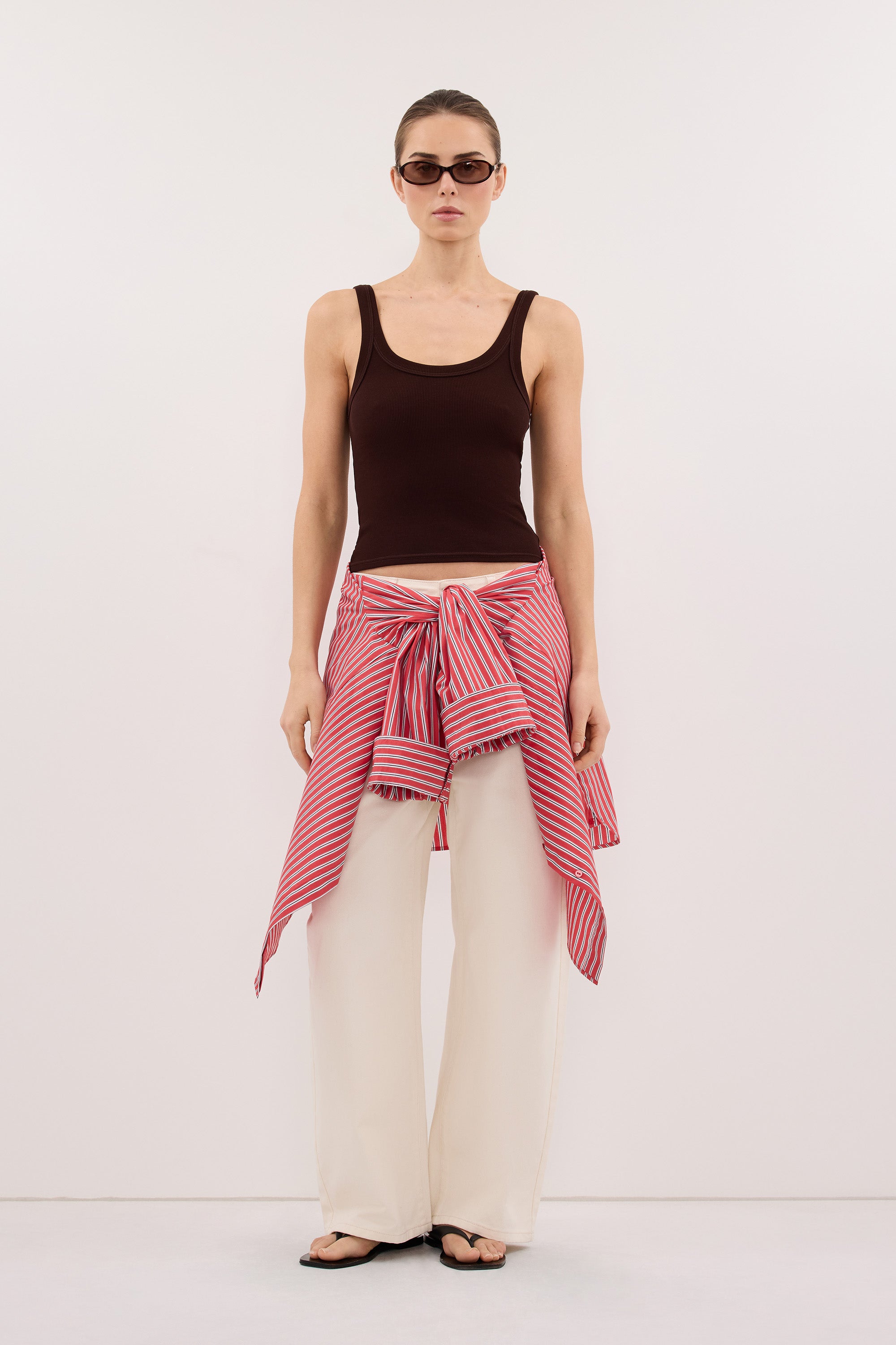 PHOEBE BURNT CHOC SCOOP NECK TANK TOP