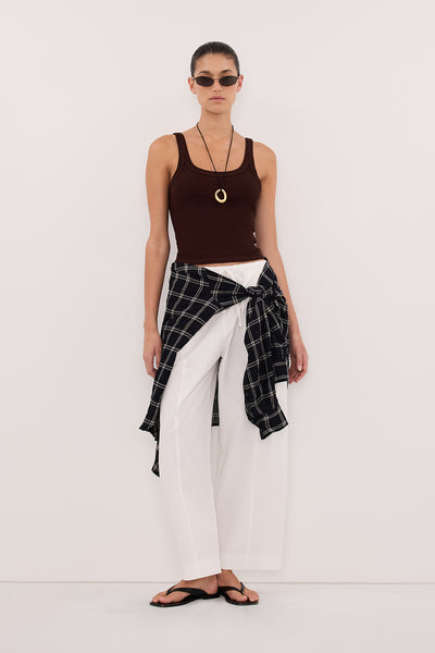 Aude wearing PHOEBE BURNT CHOC SCOOP NECK TANK TOP