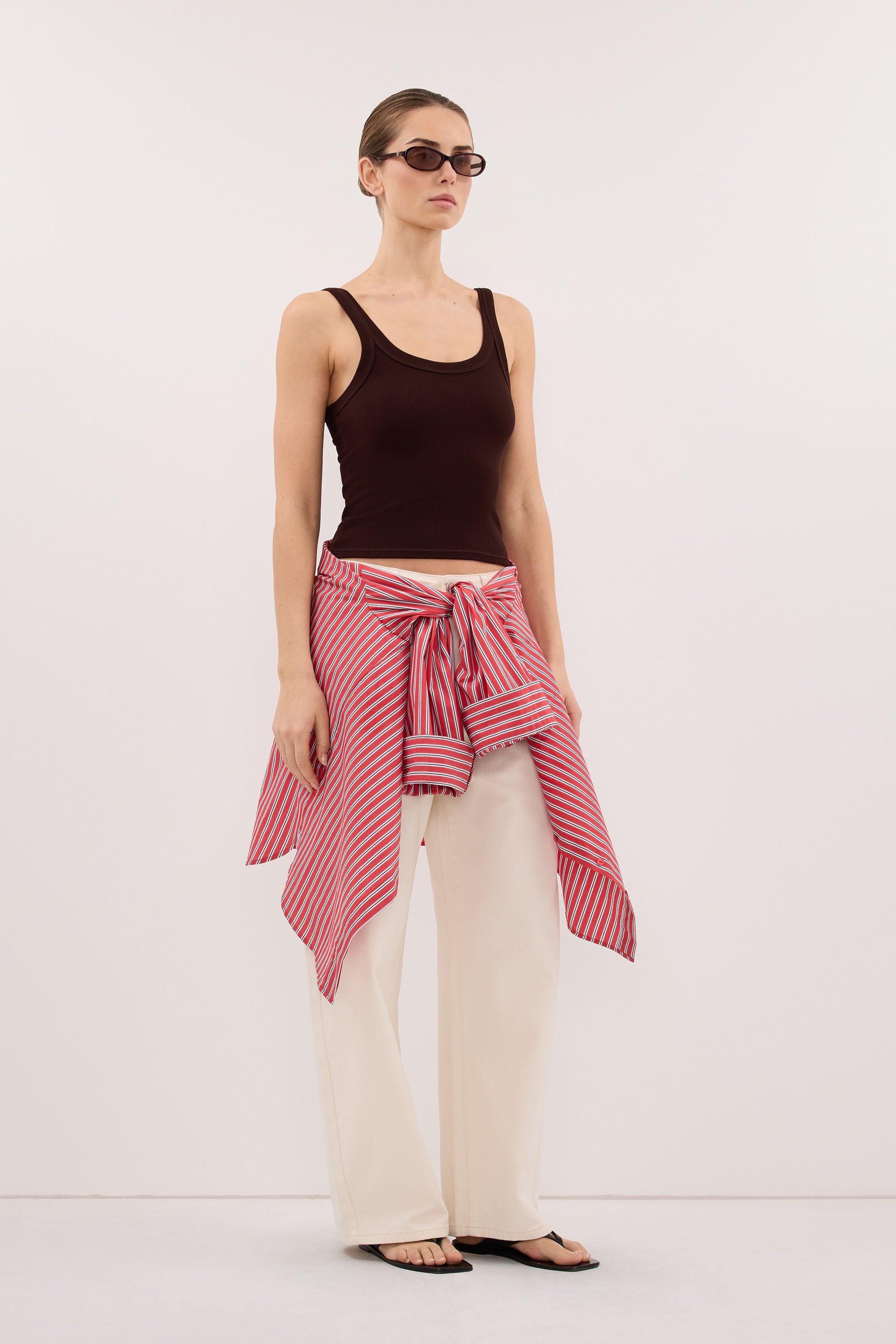 PHOEBE BURNT CHOC SCOOP NECK TANK TOP